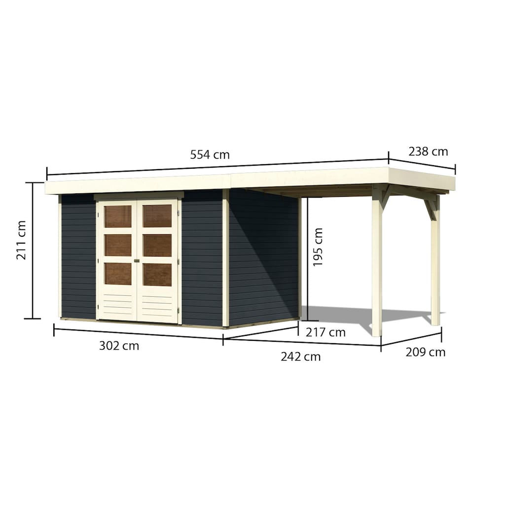 Karibu Gartenhaus »Arnis«, (Set), mit Anbaudach 2,40 cm Breite