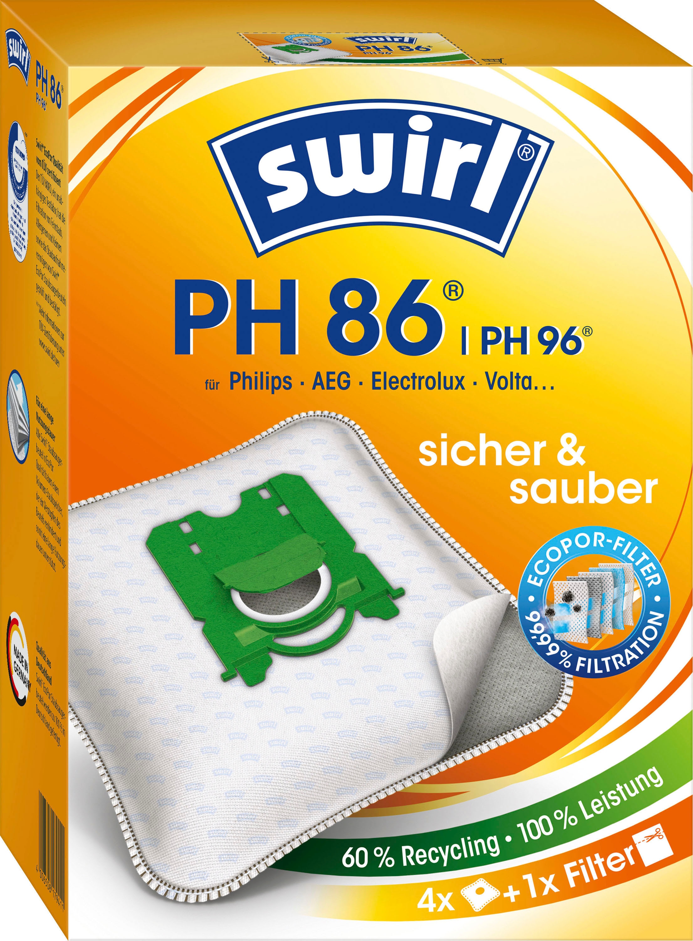 Swirl Staubsaugerbeutel »Swirl® PH 86/96 Staubsaugerbeutel für Philips«, (Packung), 4er- Pack