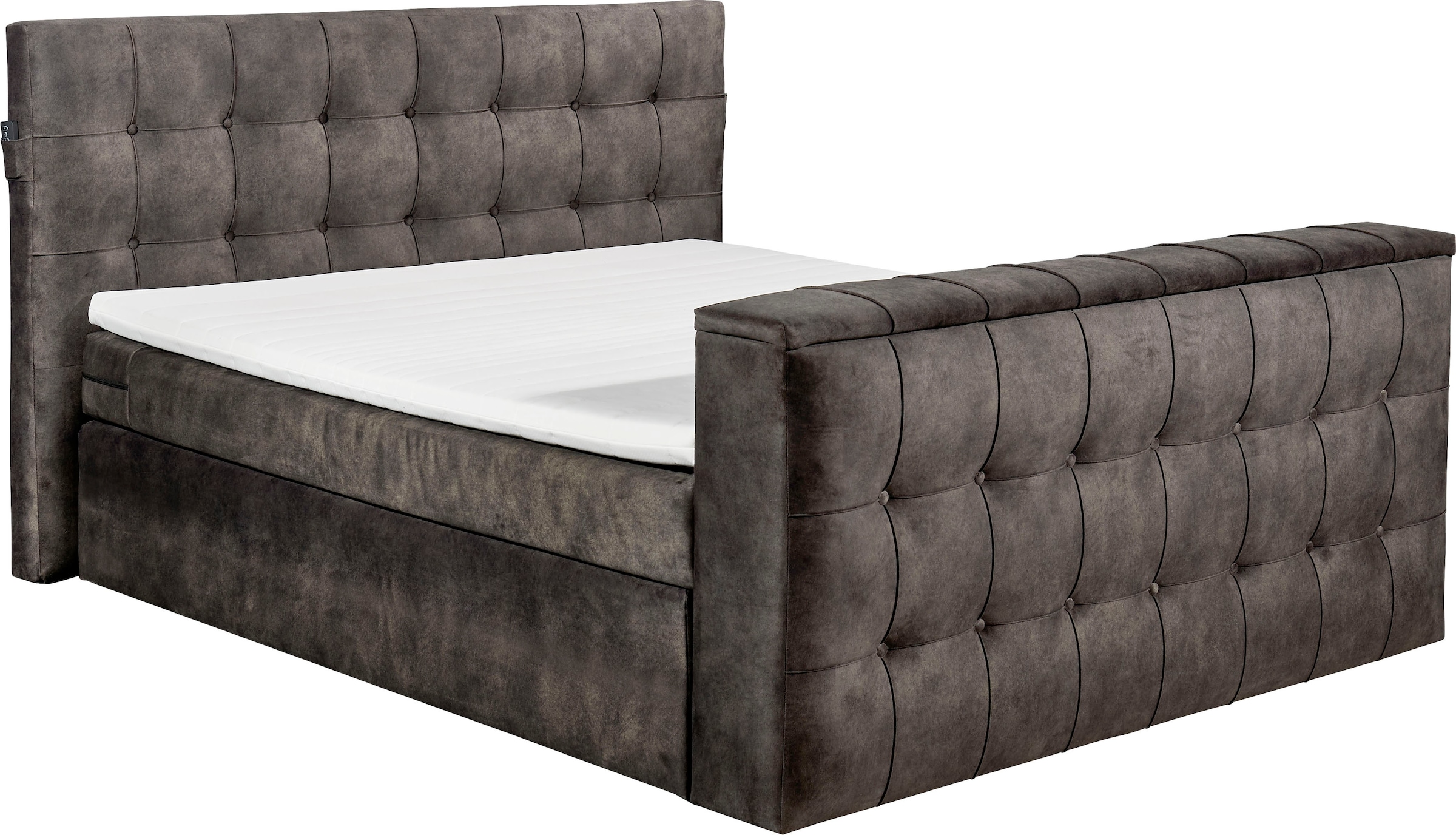 Boxspringbett, B:203cm L:243cm, braun, SET ONE BY MUSTERRING, Komplettbetten, "Richmond", versenkbarer TV- Halterung mit Fernbedienung