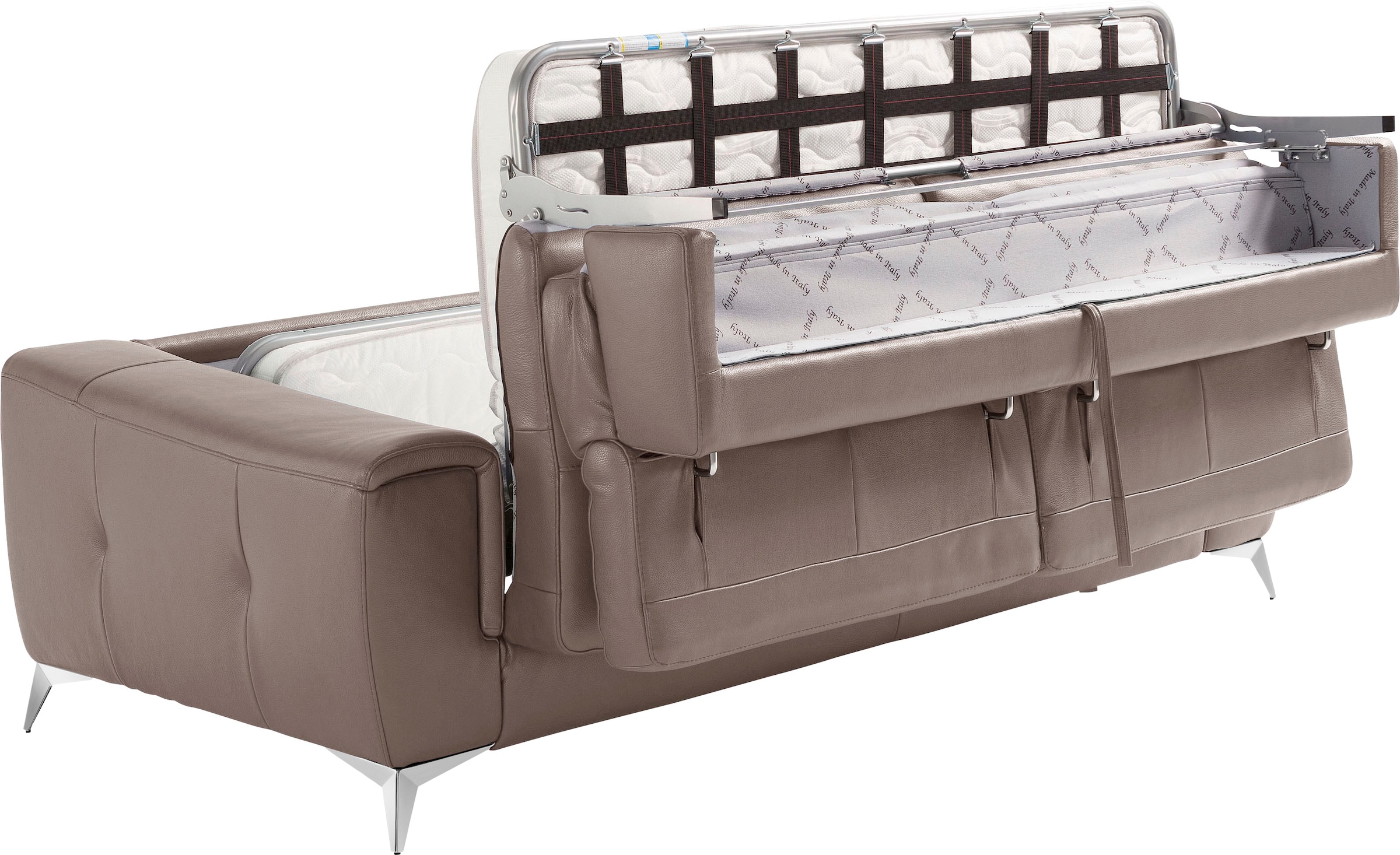 Egoitaliano Schlafsofa »Francine Designsofa, Loungesofa mit Dauerschlaffunktion, Breite 233 cm«, mit Bettfunktion, Leder BULL, safari, Fußfarbe chrom