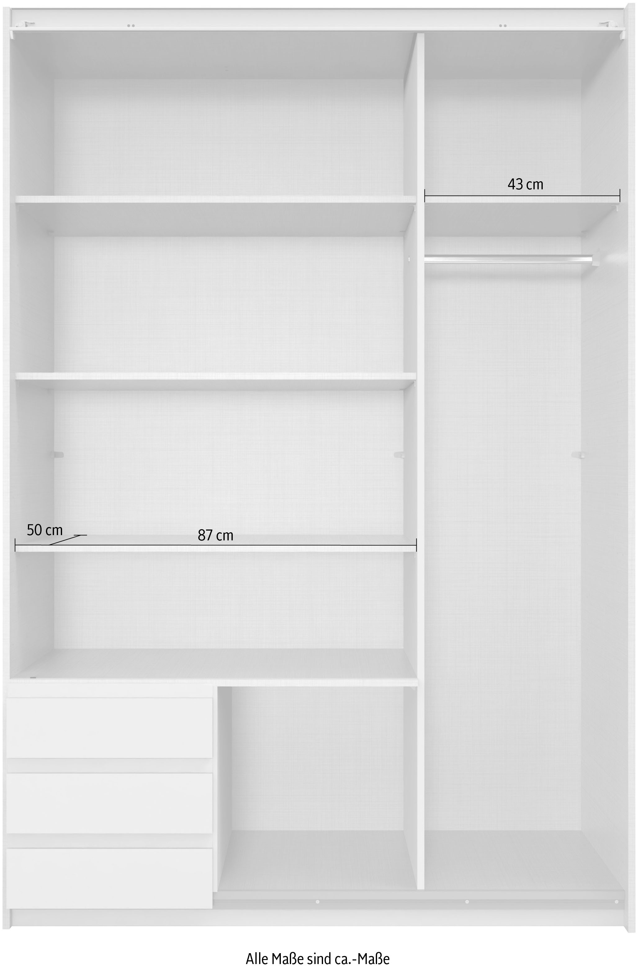 Wimex Schwebetürenschrank »Bahamas, Kleiderschrank in den Breiten 135cm und 180cm erhältlich« inkl. drei farblich abgesetzter Schubladen