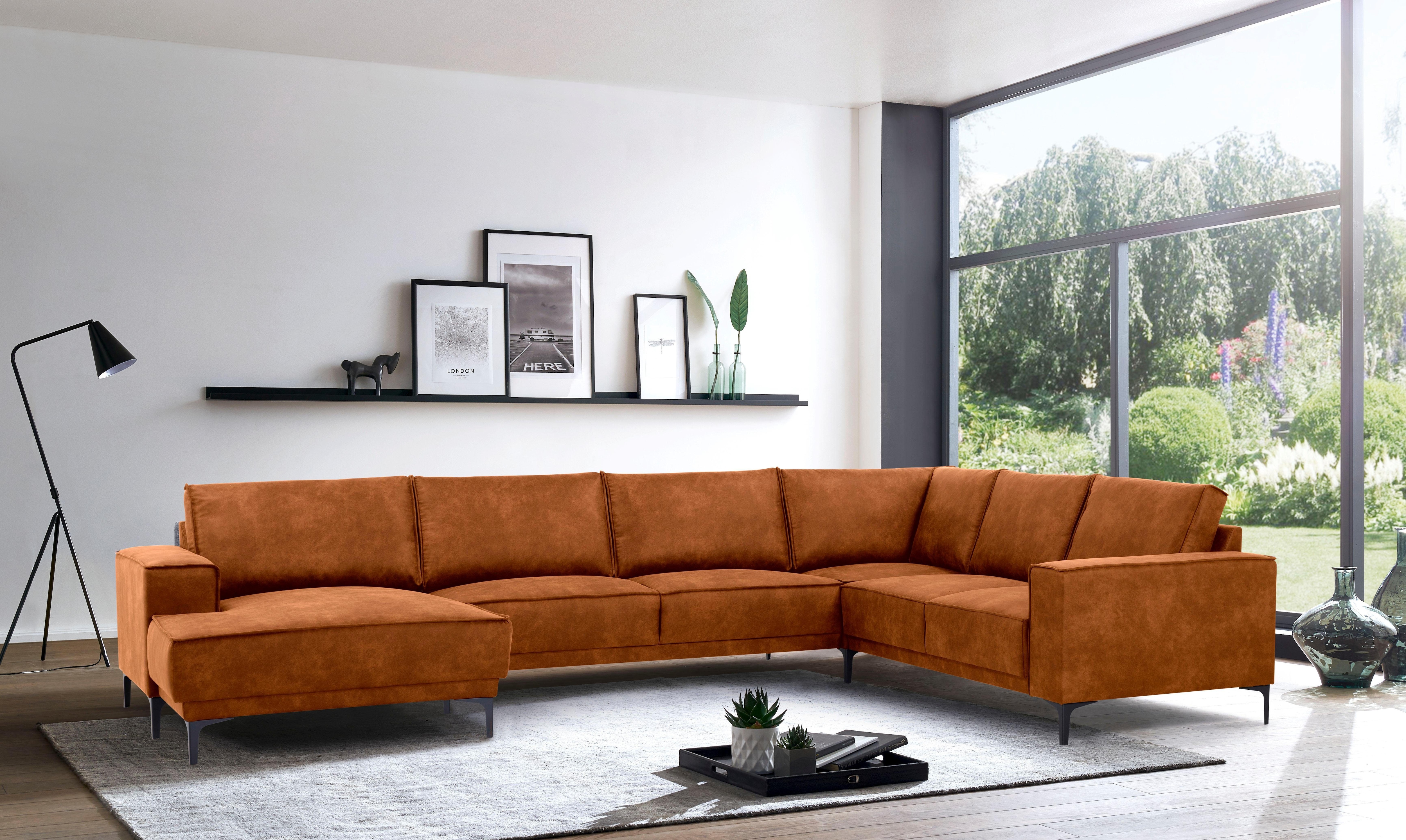 OTTO home Wohnlandschaft "OLAND Luxus-Microfaser U-Form, XXL, B: 342 cm, Skandi-Design" Skandi-Design in Struktur, Flachgewebe, Luxus-Microfaser, Boucle