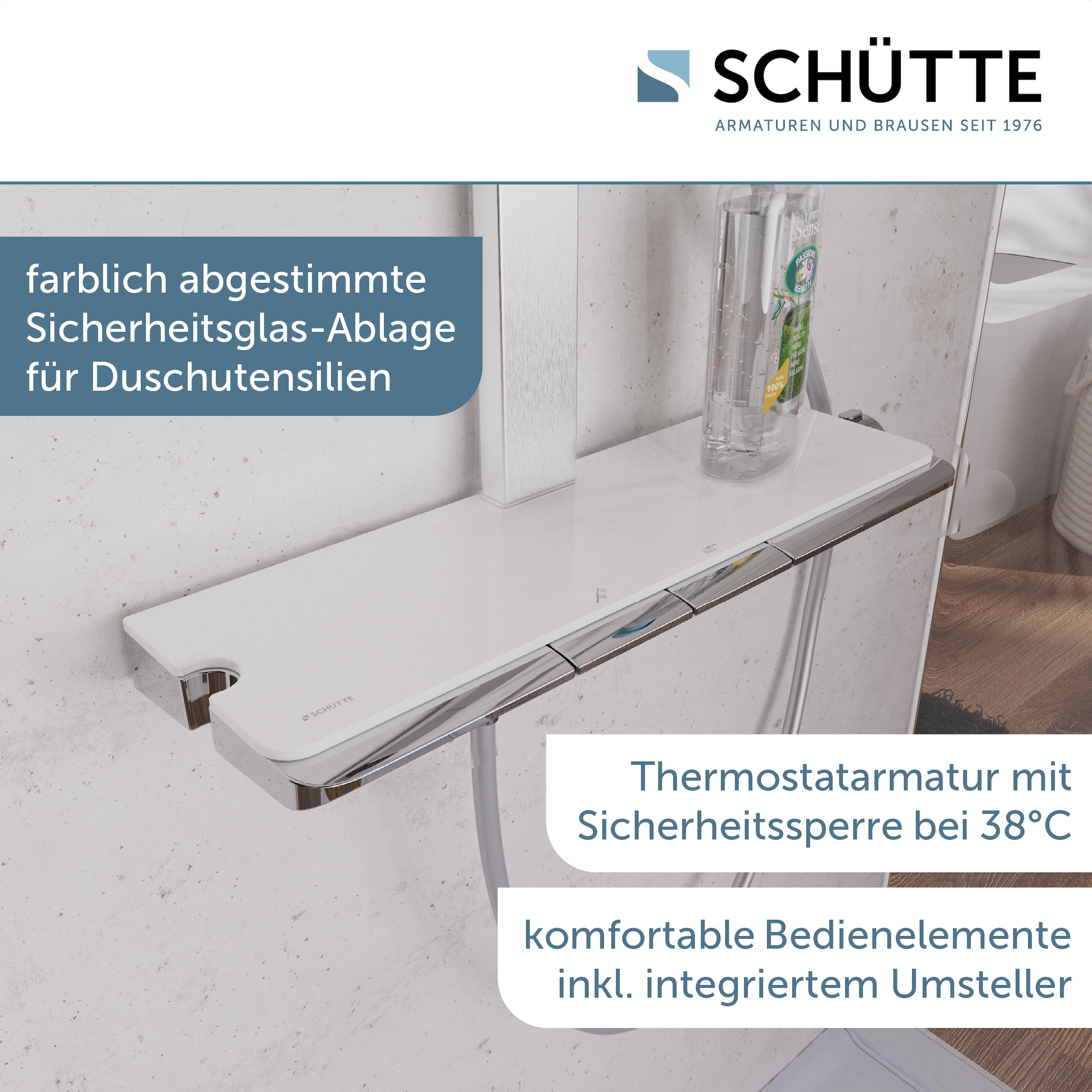 Schütte Duschsystem »HAWAII Überkopfbrause-Set« Komplett-Set, Inkl. Montagematerial und Dichtungen,  mit Thermostatarmatur, Glasablage, Brausehalter