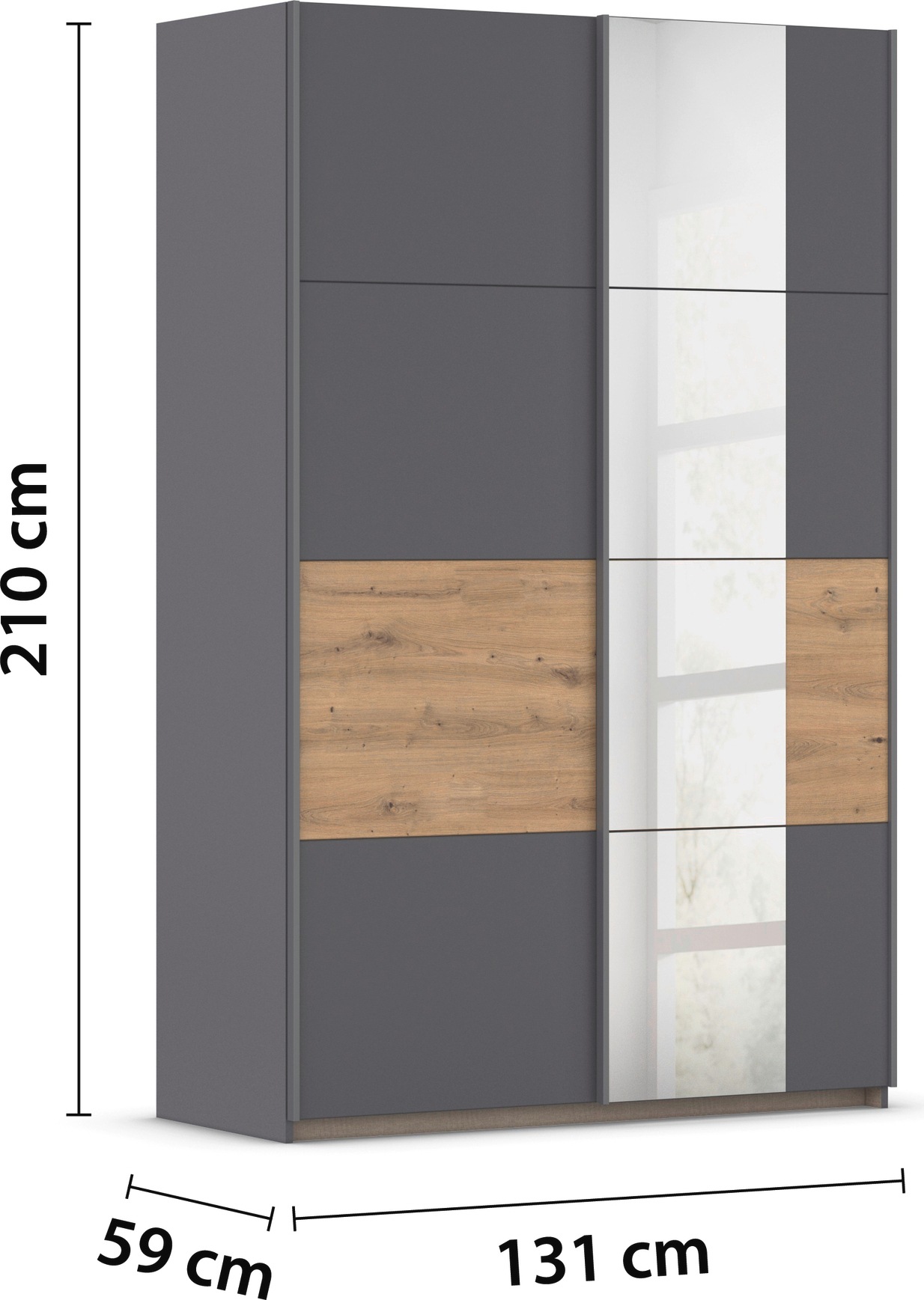 rauch Schwebetürenschrank »Kleiderschrank Schrank Garderobe Schlafzimmerschrank OXFORD«, (in 3 verschiedenen Ausstattungen BASIC/CLASSIC/PREMIUM), mit Griffleisten aus Metall, auch für kleinere Räume MADE IN GERMANY