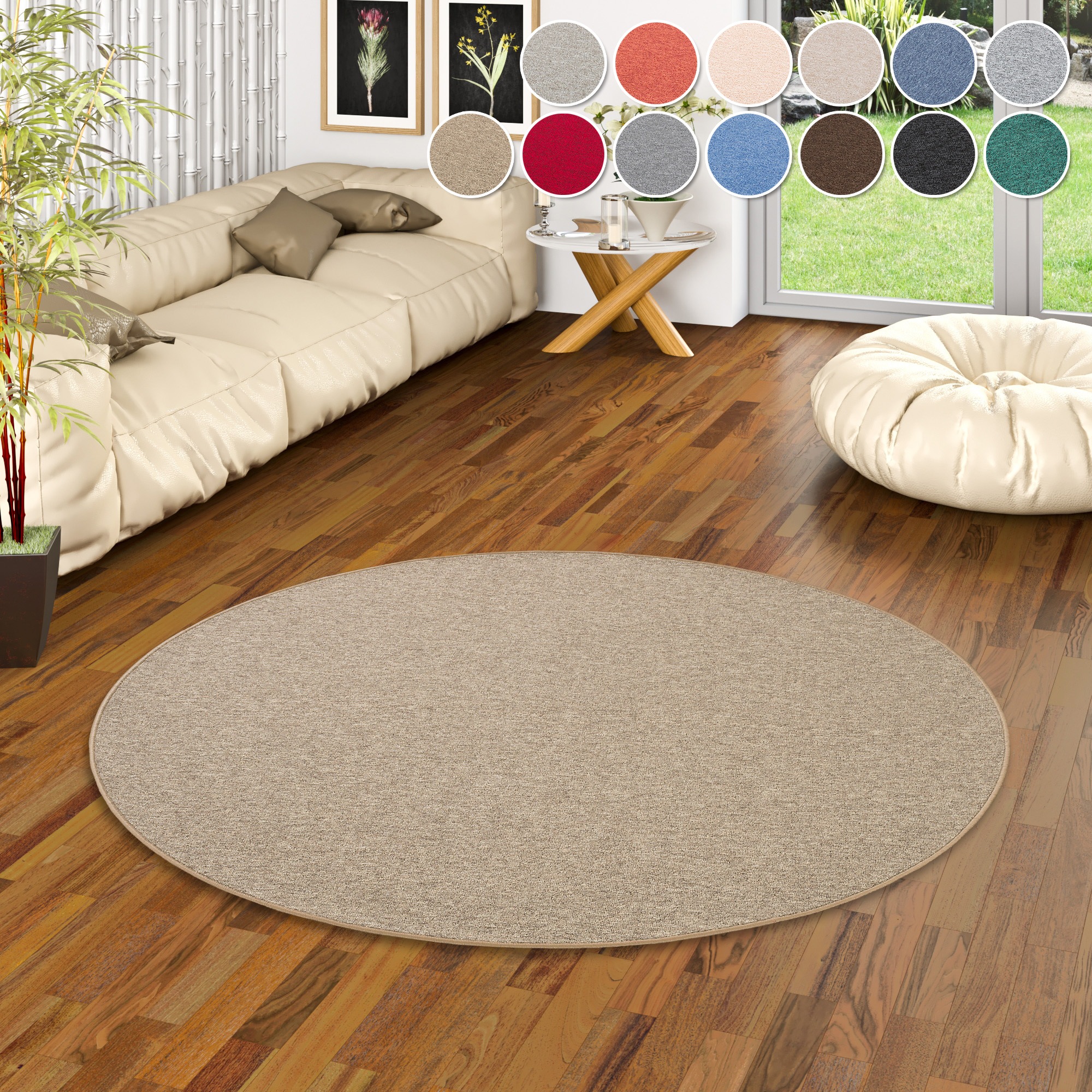 Teppich MY HOME "Fortis, Schlinge, Made in Netherlands", braun (nougat), H:5mm Ø:100cm, Kunstfaser, Teppiche, Teppich, Uni Farben, gekettelt, strapazierfähig, Wohnzimmer