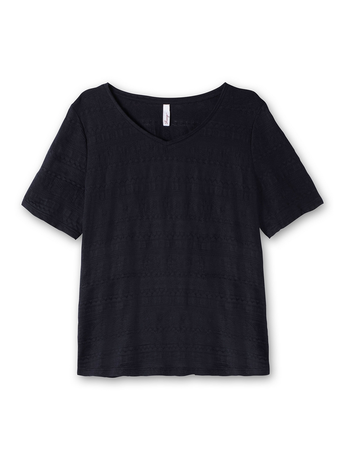 leicht Sheego Black T-Shirt »Große BAUR Friday mit | tailliert Größen«, Jacquardmuster,