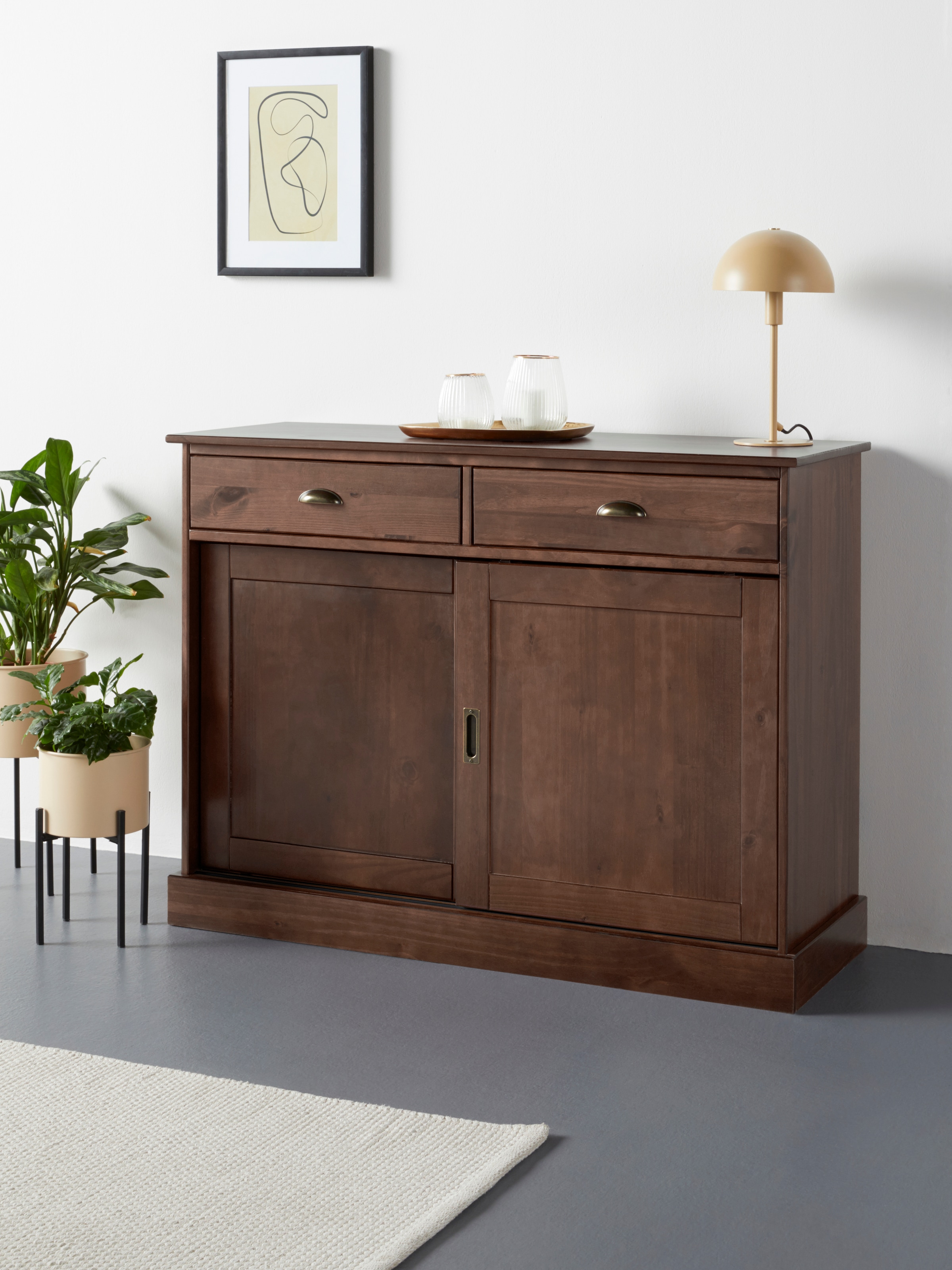 Home affaire Sideboard "Schröder", Kommode, 2 Schiebetüren, 2 Schubkasten, aus massivem Kiefernholz