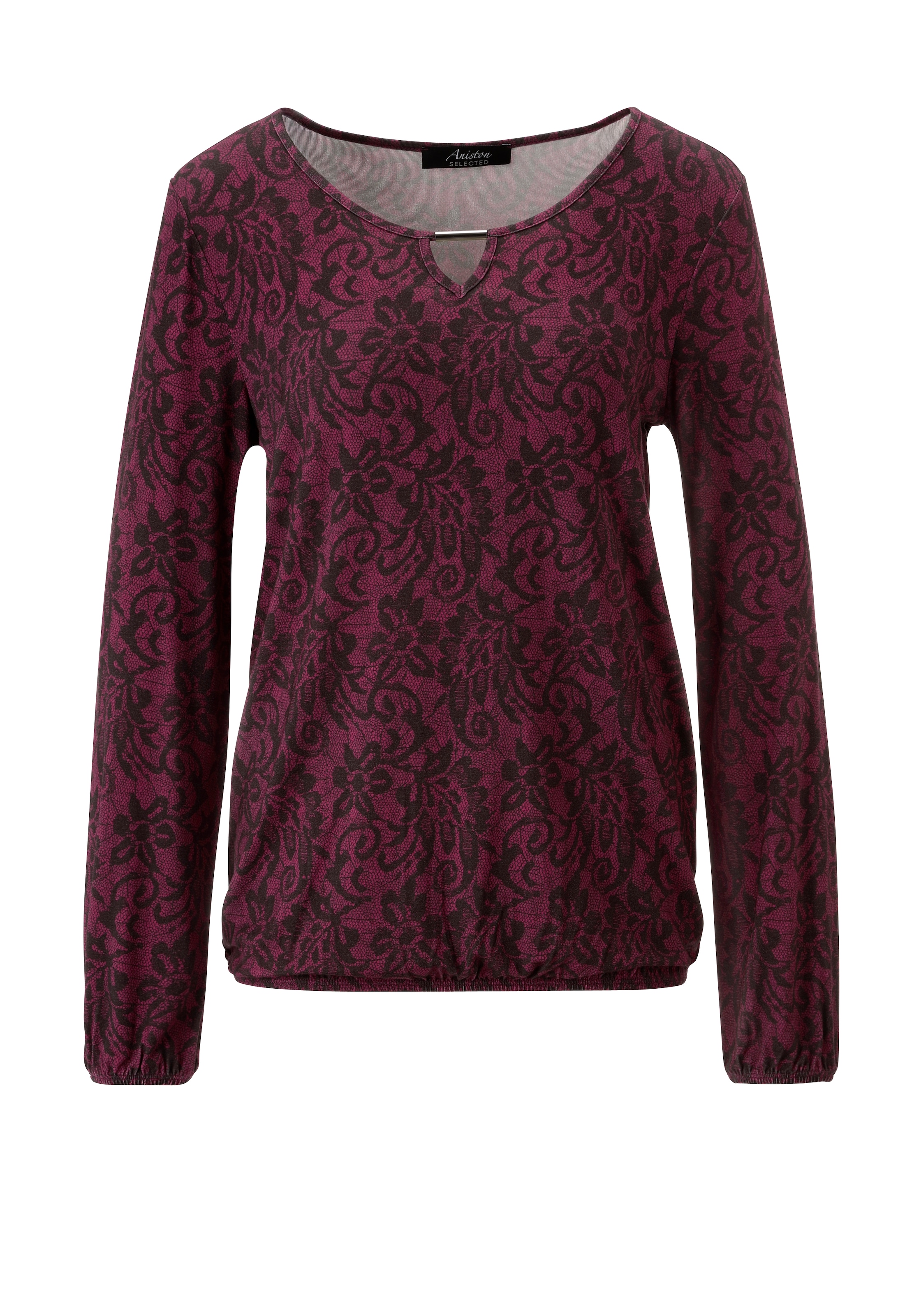 Aniston SELECTED Langarmshirt mit Cut-out und dekorativer Allover-Muster - NEUE KOLLEKTION