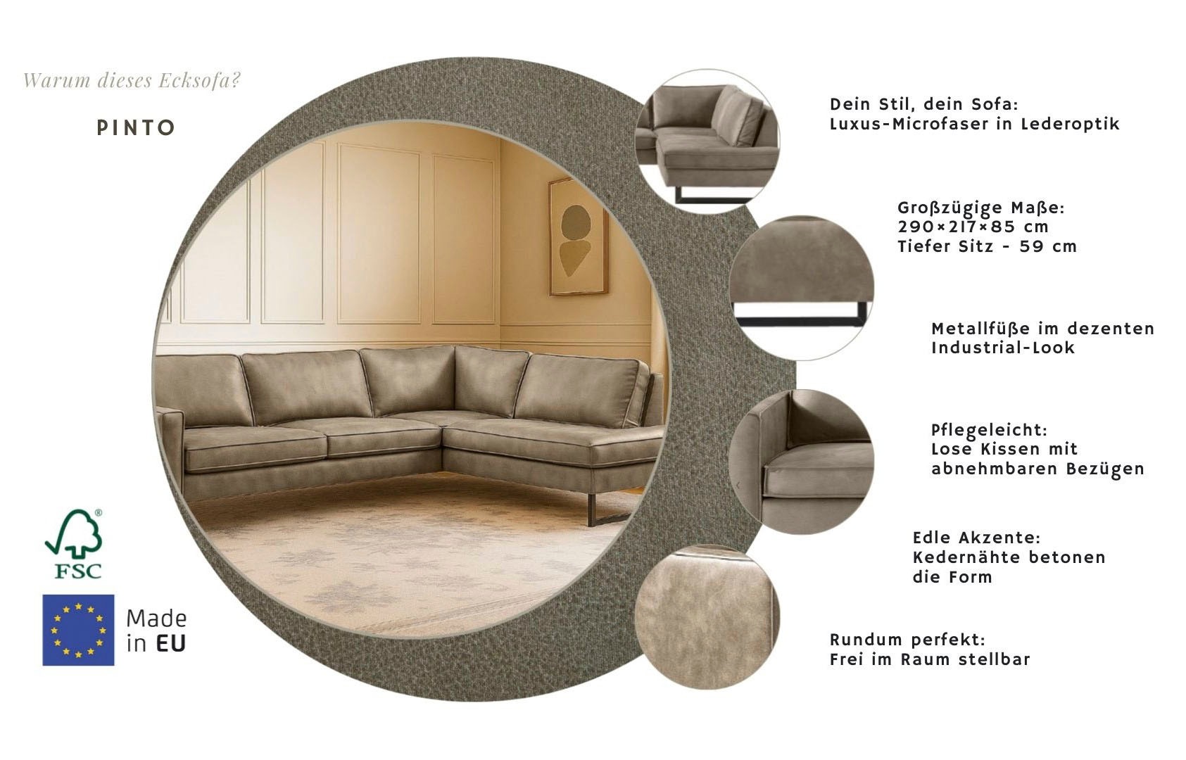 Home Affaire Pinto Corner Sofa Taupe 290cm 5