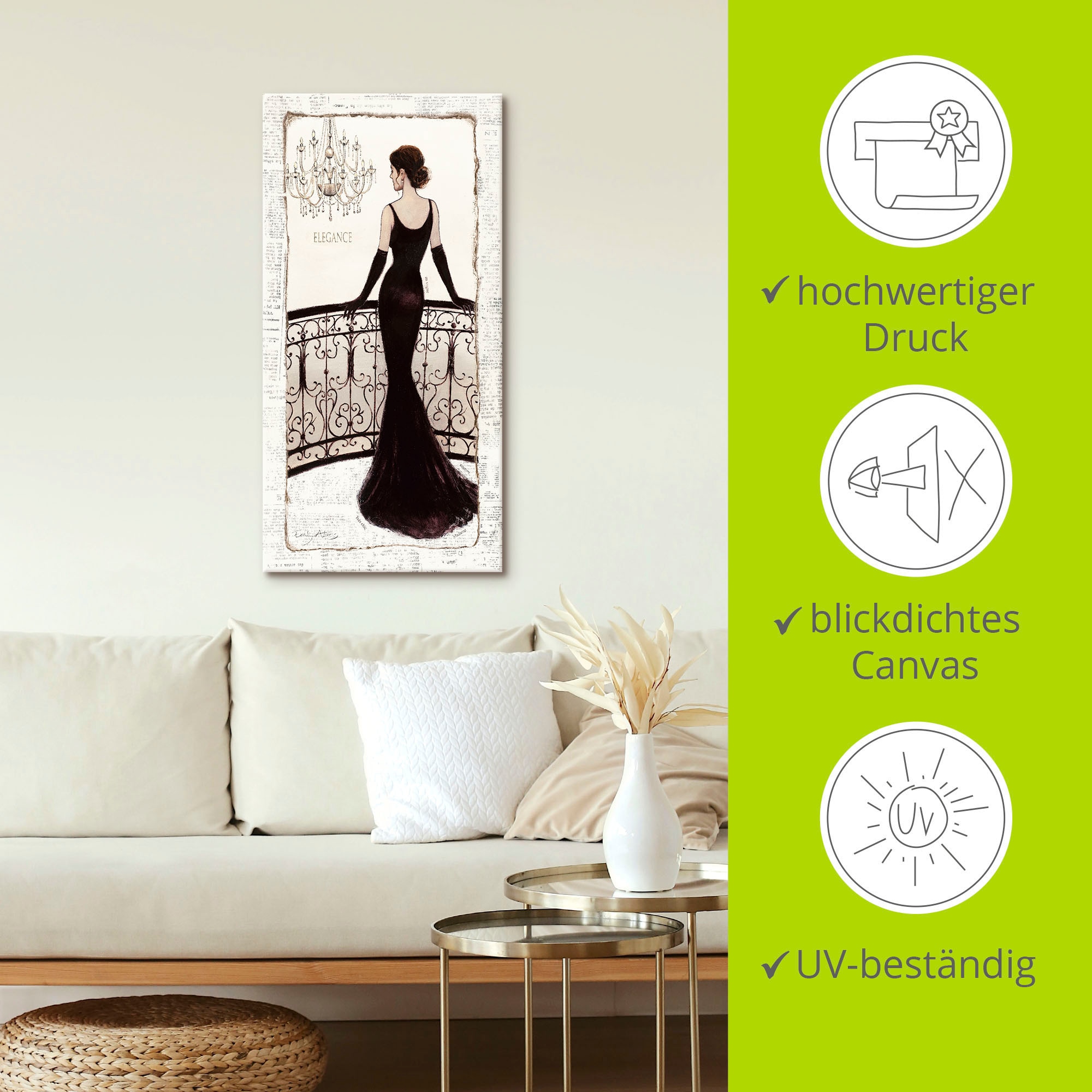 Artland Wandbild »Die schöne in Schwarz«, Frau, (1 St.), als Leinwandbild, Poster, Wandaufkleber in verschied. Größen