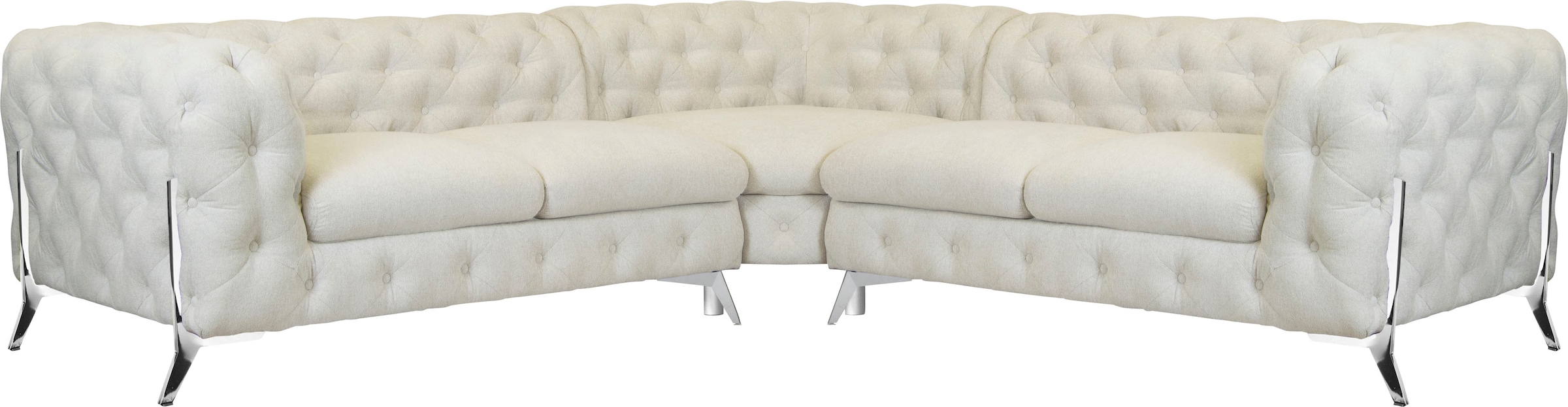 Leonique Chesterfield-Sofa "Amaury L-Form", Chesterfield-Optik, Breite/Tiefe je 262 cm, Fußfarbe wählbar