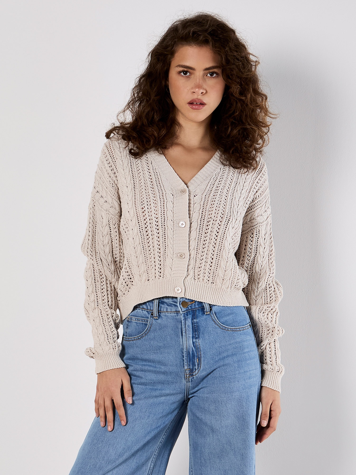Apricot Ajourstrickjacke "Gehäkelte Strickjacke" mit Knöpfen