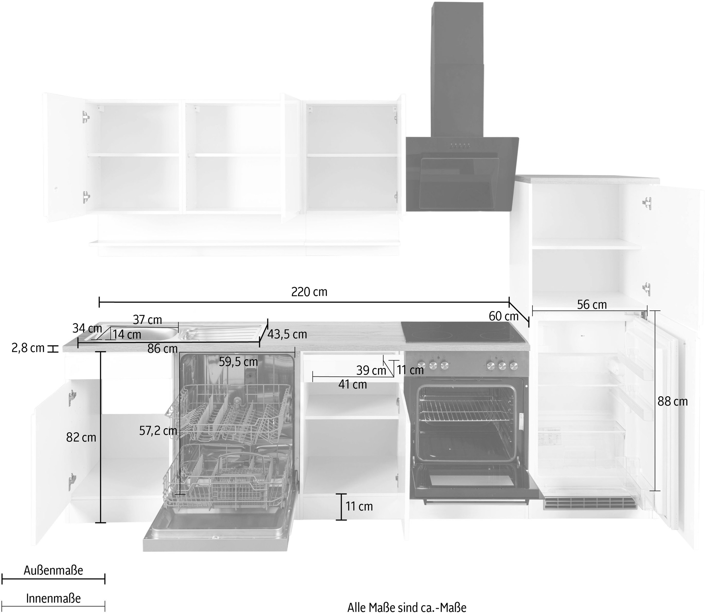 HELD MÖBEL Küche »Virginia«, Breite 280 cm, wahlweise mit E-Geräten | BAUR