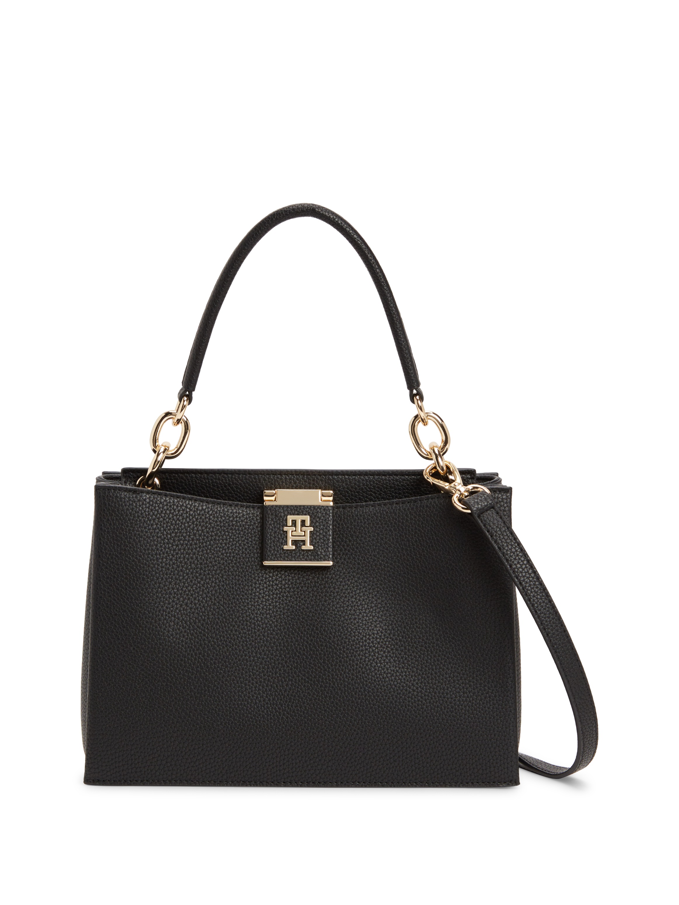 "Henkeltasche TOMMY HILFIGER ""TH HER TOTE"", Damen, Gr. B/H/T: 24,5cm x 18,5cm x 12cm, schwarz, Lederimitat, Taschen, Damen Schultertasche