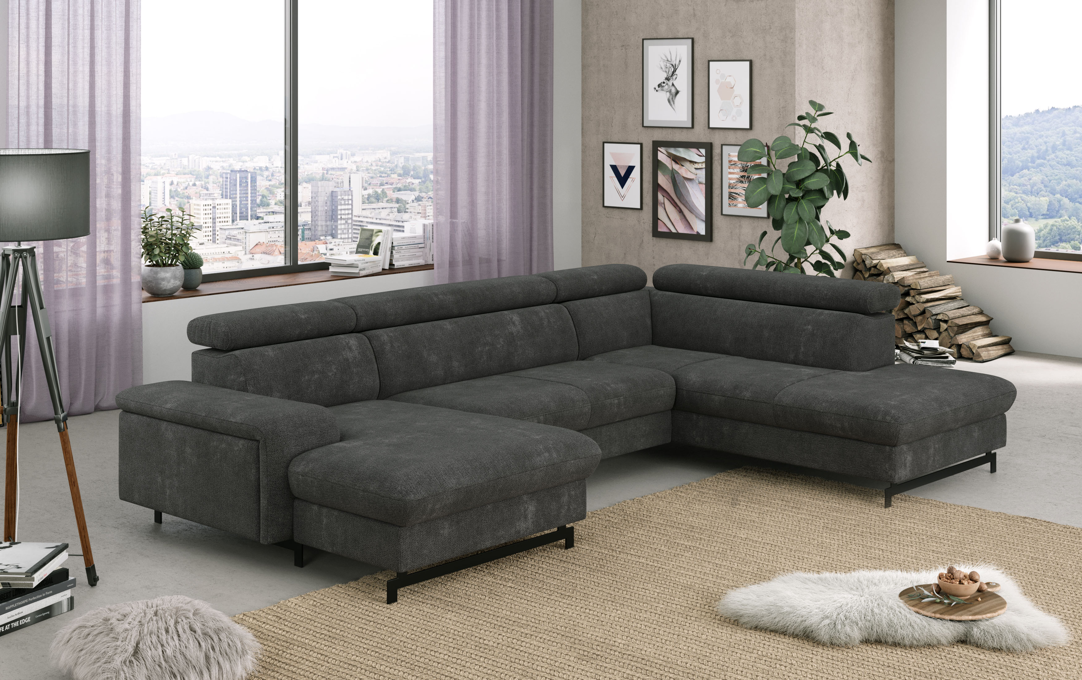 COTTA Wohnlandschaft "Emma U-Form, B: 328 cm" mit Kopfteilverstellung, optional Schlaffunktion & Bettkasten