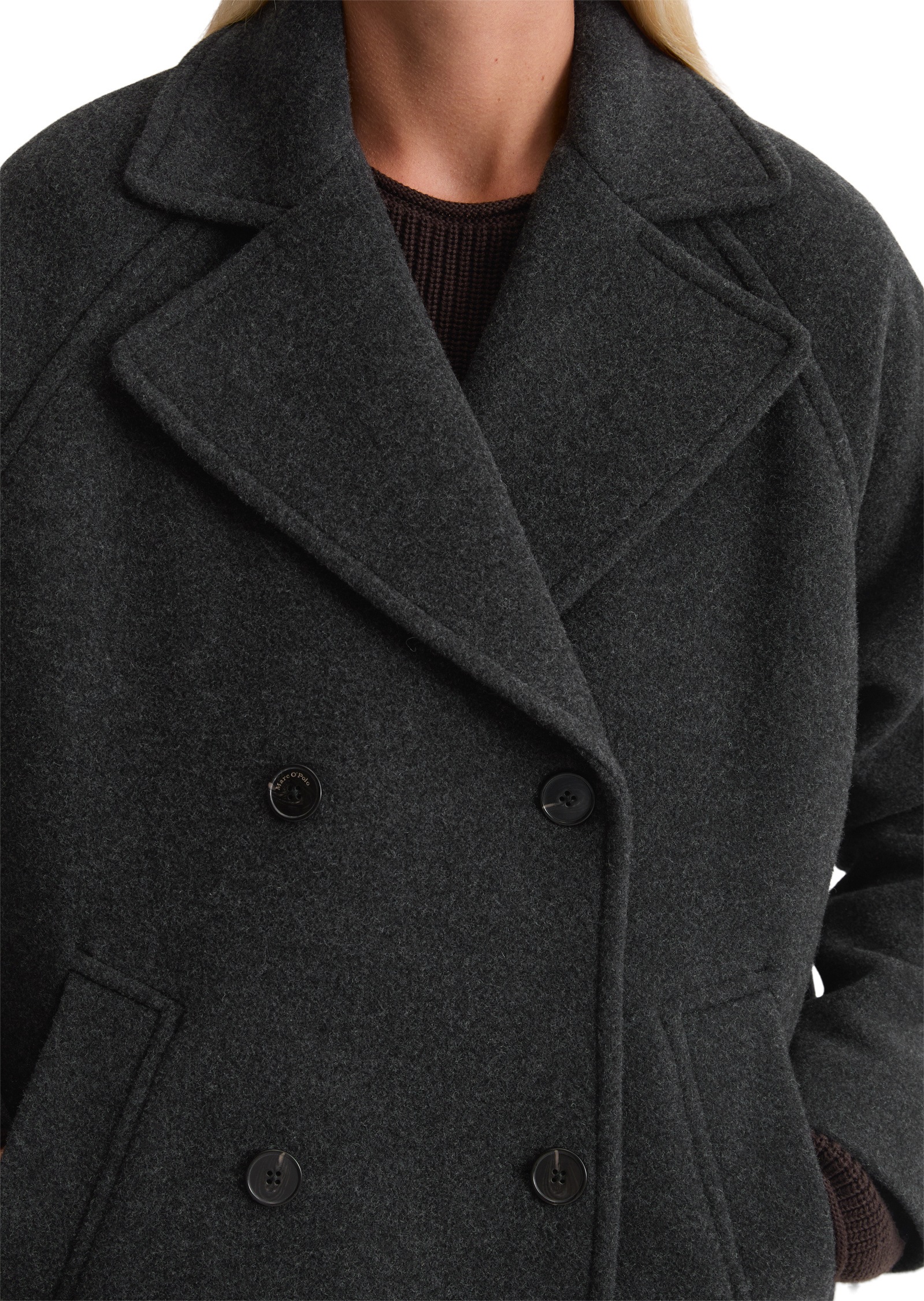 Marc O'Polo Wool Coat Women Dark Grey Melange 38 3