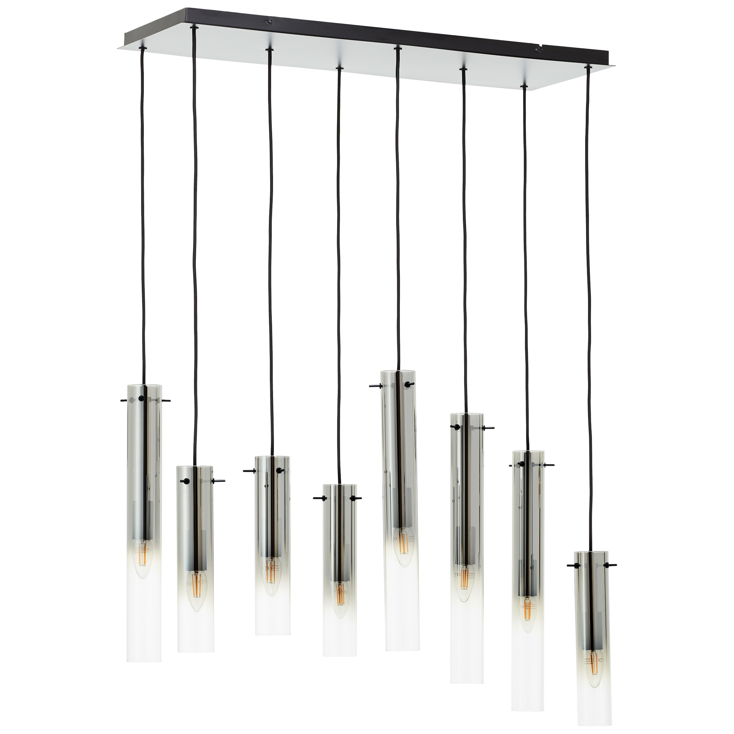 Brilliant Pendelleuchte »Glasini«, 8 flammig-flammig, 199 x 80 x 30 cm, 8 x  E14, kürzbar, Metall/Rauchglas, matt schwarz | BAUR