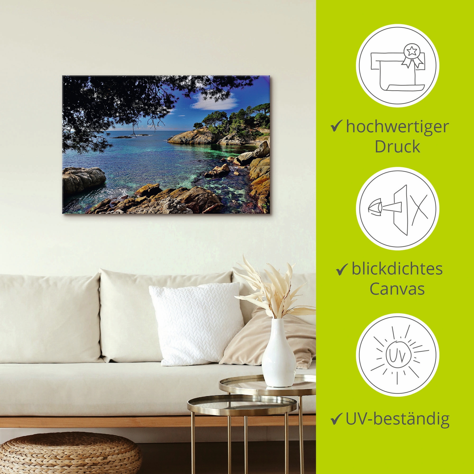 Artland Wandbild »Farben der Costa Brava«, Küste, (1 St.), als Leinwandbild, Poster, Wandaufkleber in verschied. Größen