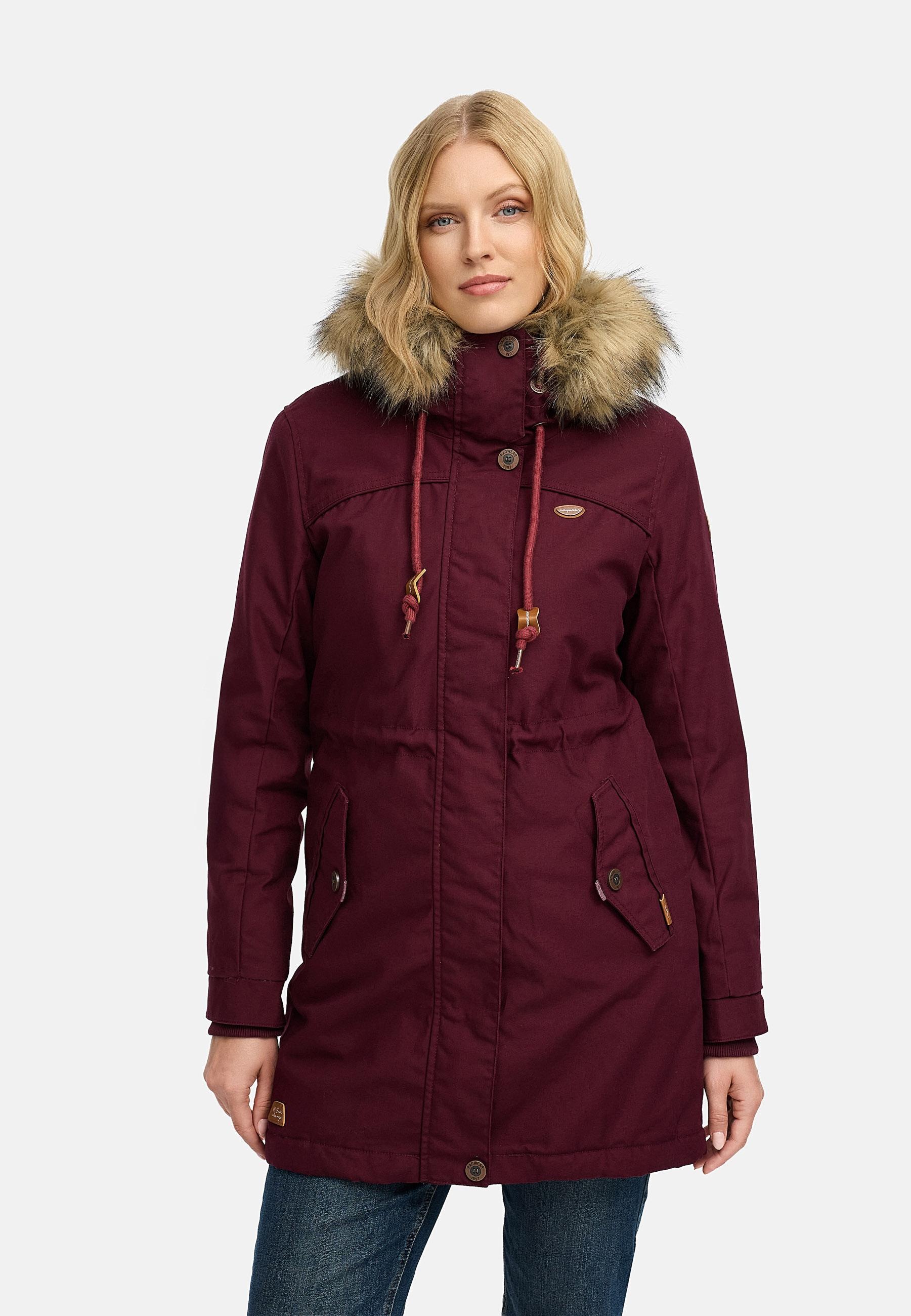 Ragwear Winterjacke »Tawny« mit Kapuze stylischer Winterparka mit großer Kapuze und Kunstfellkragen