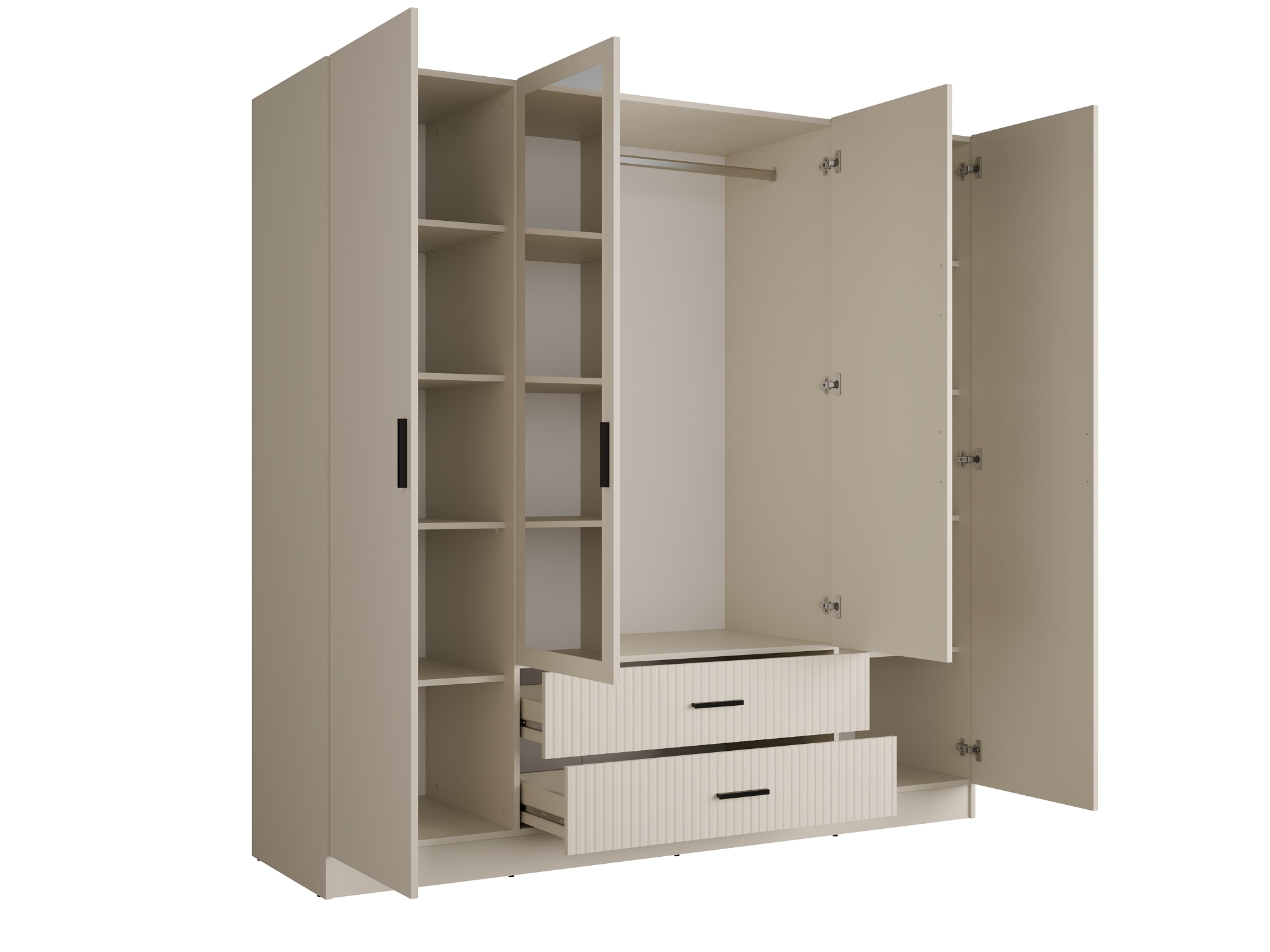 OTTO home Kleiderschrank »TERRIK,  modern mit viel Stauraum & geriffelter Struktur, Spiegel« B/H/T ca. 200/200/60,  Schrank mit 11 Fächern, Kleiderstange, 2 Schubladen, Made in EU