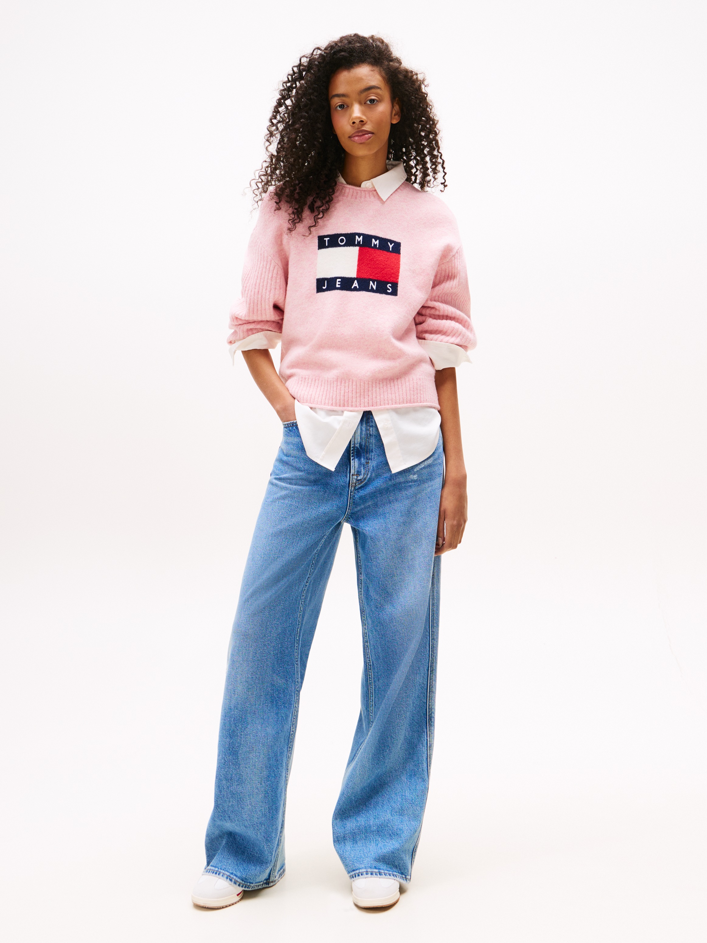 Thumbnail - Tommy Jeans Strickpullover "TJW MELANGE FLAG SWEATER RIB EXT" in gerippter Struktur