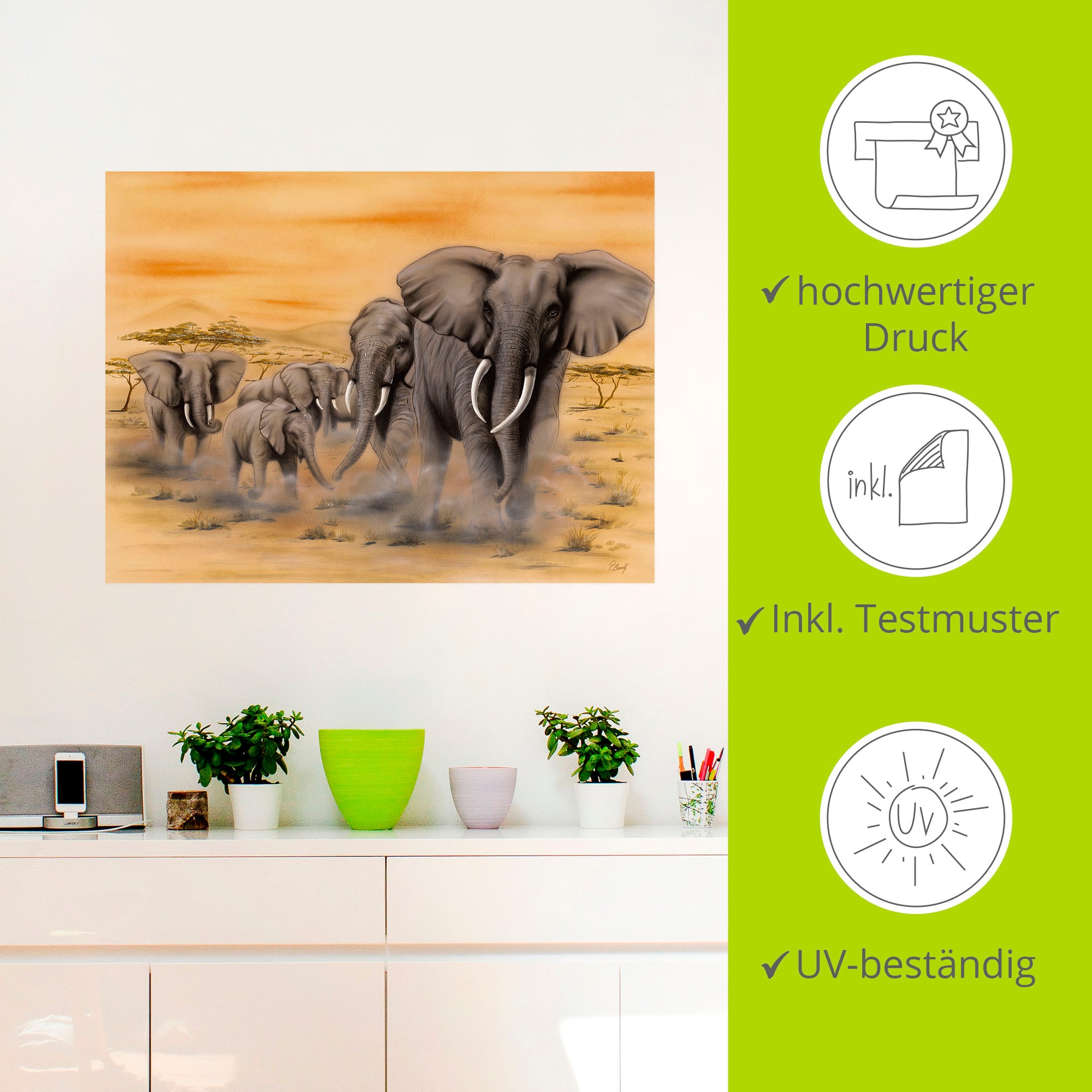 Artland Wandbild »Steppenelefanten«, Elefanten Bilder, (1 St.), als Alubild, Outdoorbild, Leinwandbild, Poster, Wandaufkleber
