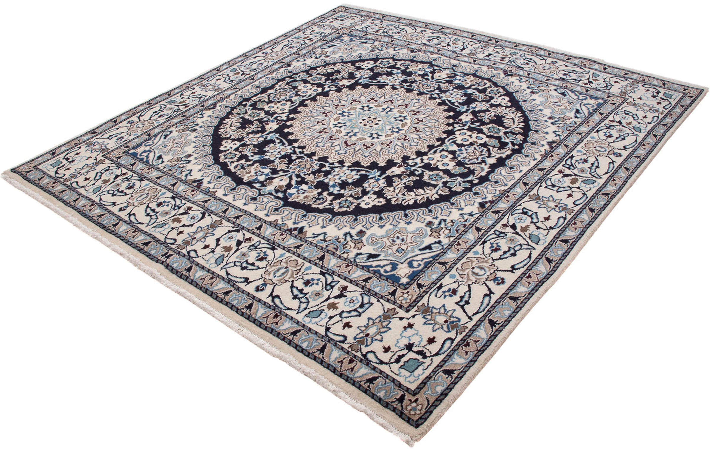 morgenland Orientteppich "Perser - Nain quadratisch - 202 x 194 cm - dunkelblau", quadratisch, 10 mm Höhe, Wohnzimmer, H