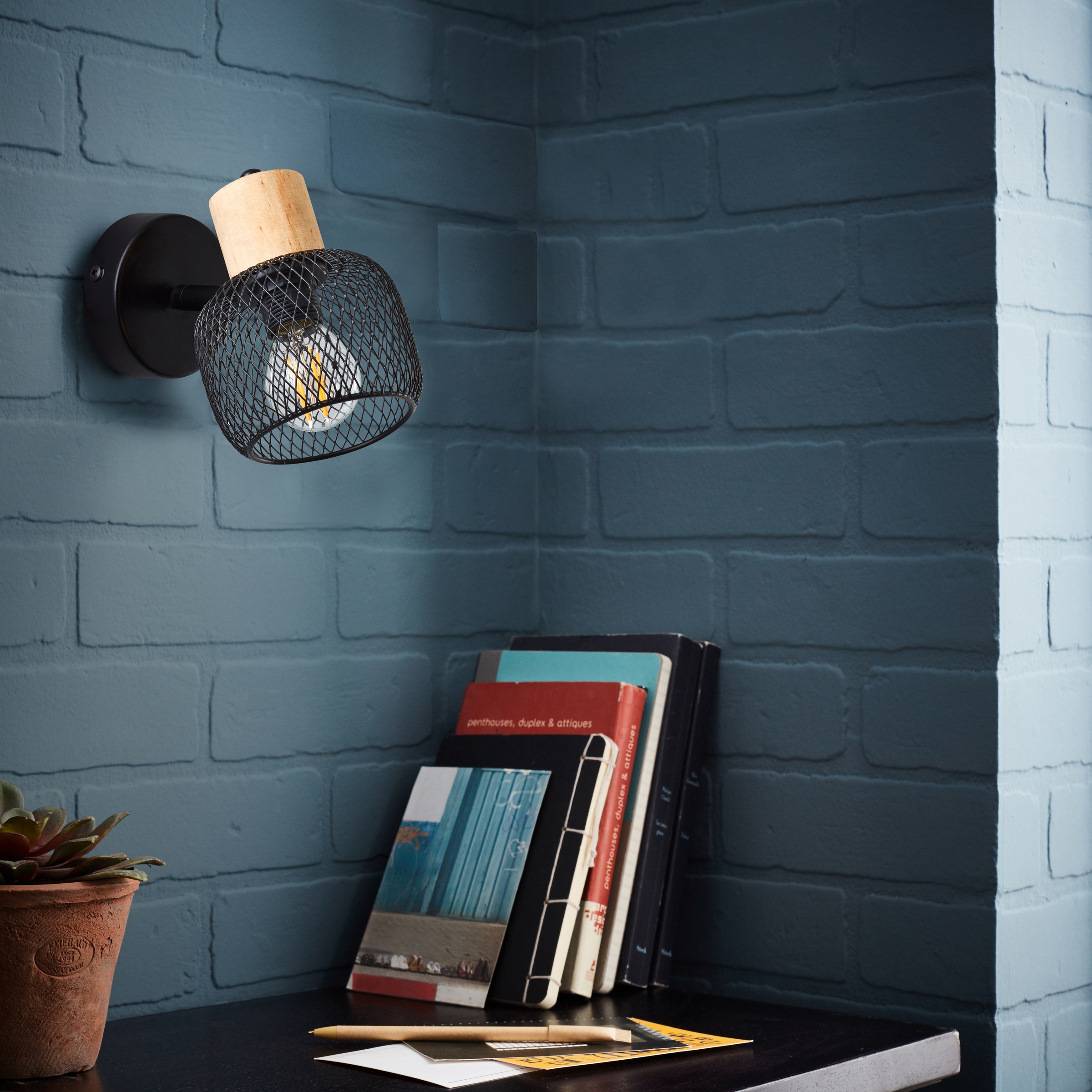 Brilliant Wandstrahler »Giada«, 1 flammig, Leuchtmittel E14 | ohne Leuchtmittel, Wandlampe, 14,5 cm, E14, schwenkbar, Metall/Holz, schwarz/braun