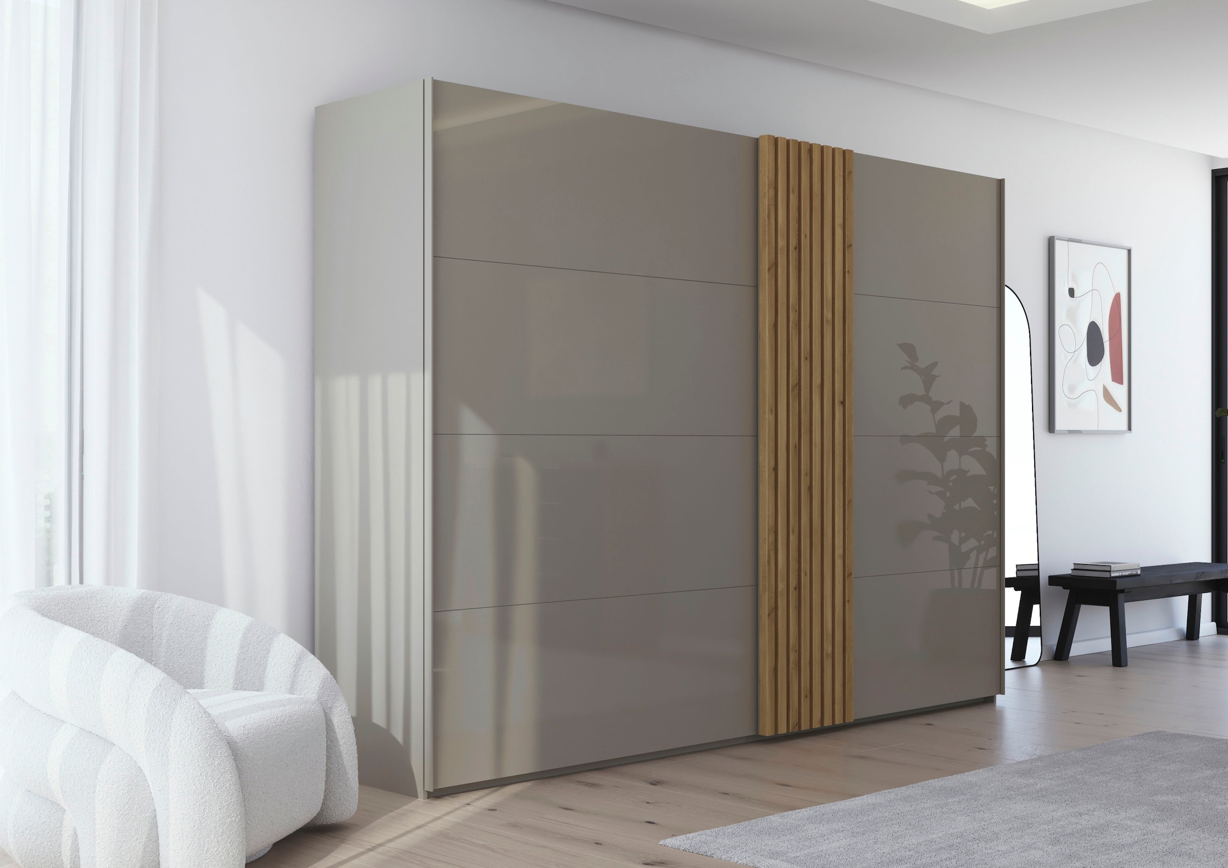 rauch Schwebetürenschrank »Kleiderschrank Schrank Garderobe Wäscheschrank TEGIO«, mit hochwertigen Holzdekoraufleistung und Glasfront MADE IN GERMANY