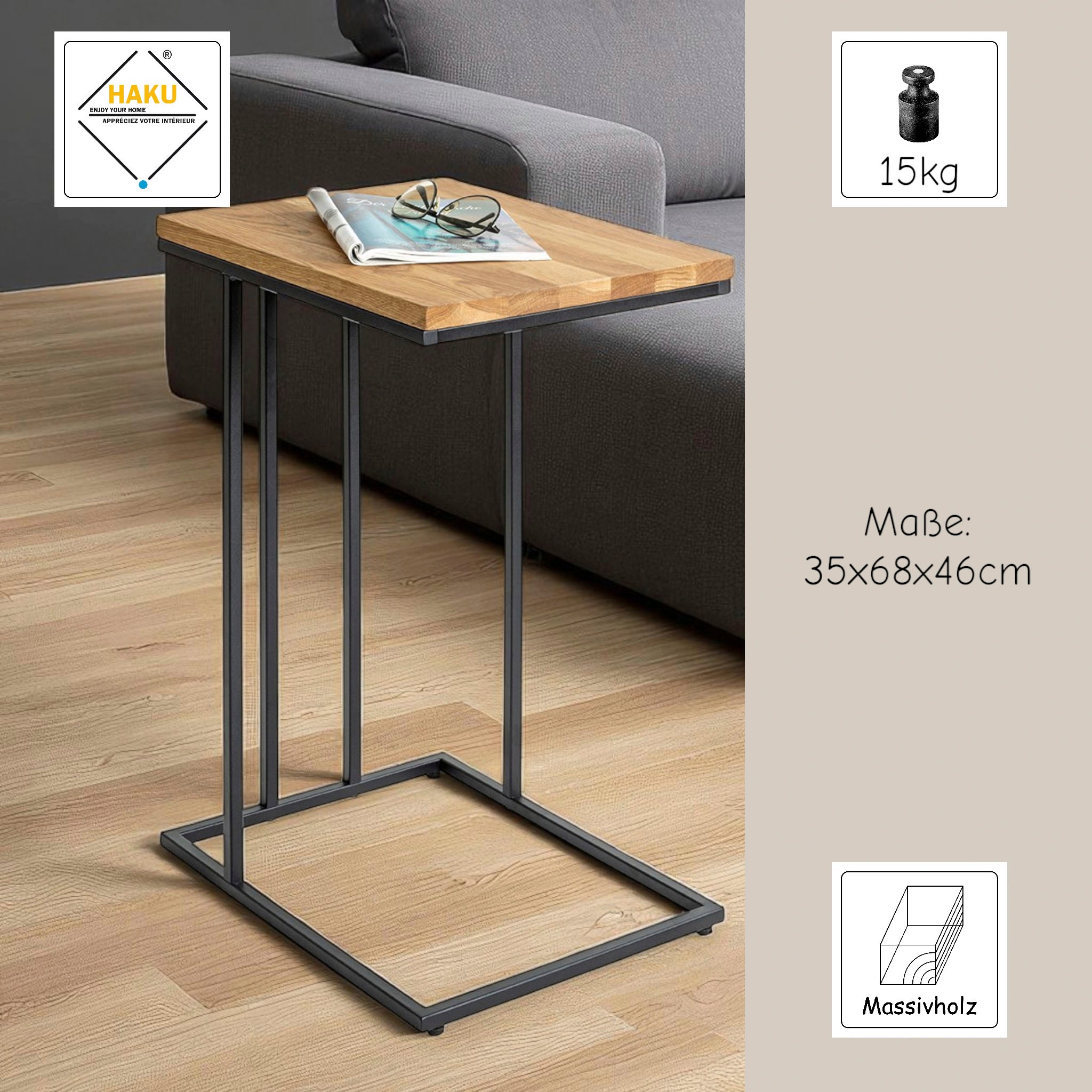 HAKU Beistelltisch »Sofatisch, Wohnzimmertisch« 1 Stk. tlg. rechteckig - aus Massivholz Braun B/T/H 35/46/68 cm