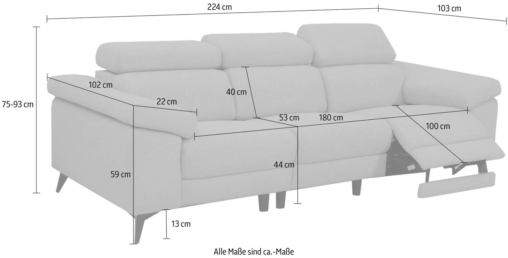 Places of Style 3-Sitzer »Samira«, mit elektrischer Relaxfunktion in einem Sitz und USB-Anschluss