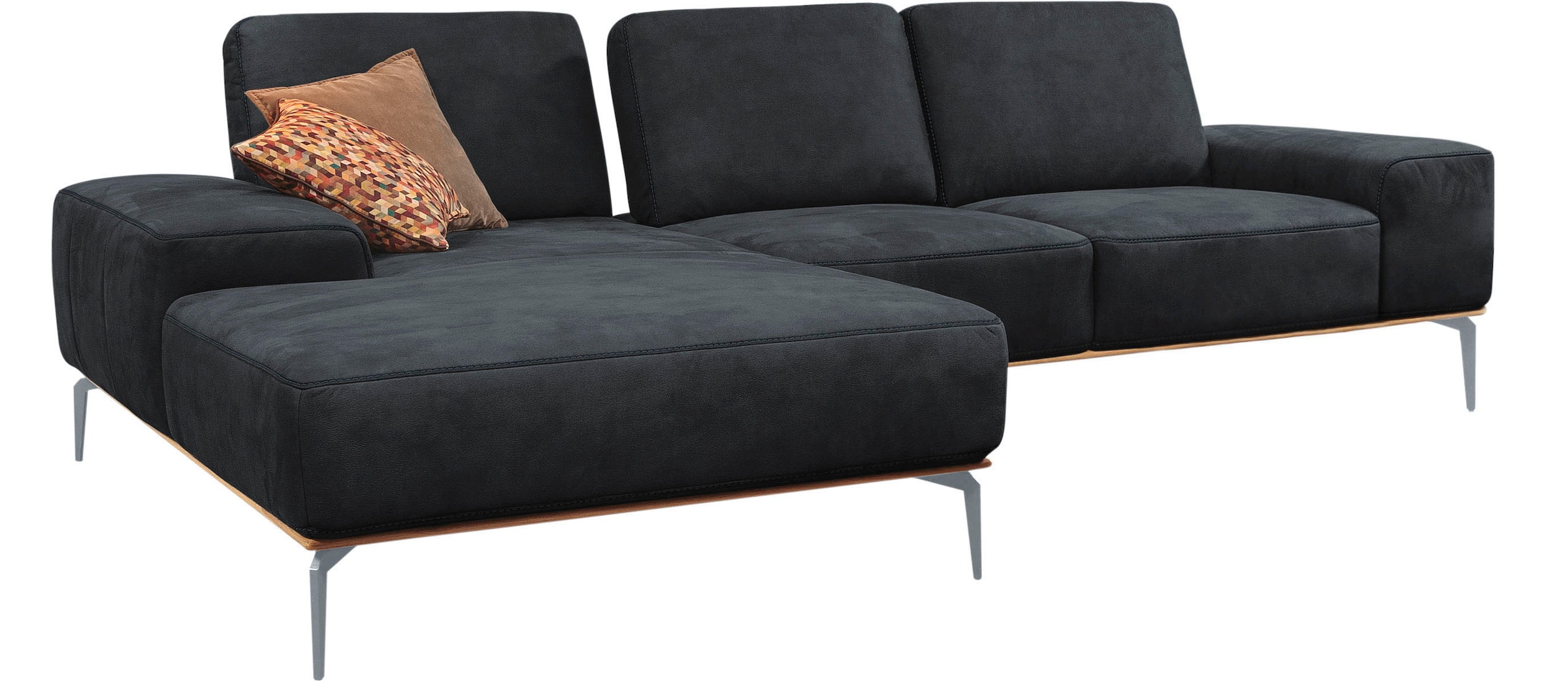 W.SCHILLIG Ecksofa »run, Designsofa mit tollem Sitzkomfort, bequem, L-Form«, mit elegantem Holzsockel, Füße in Silber matt, Breite 279 cm