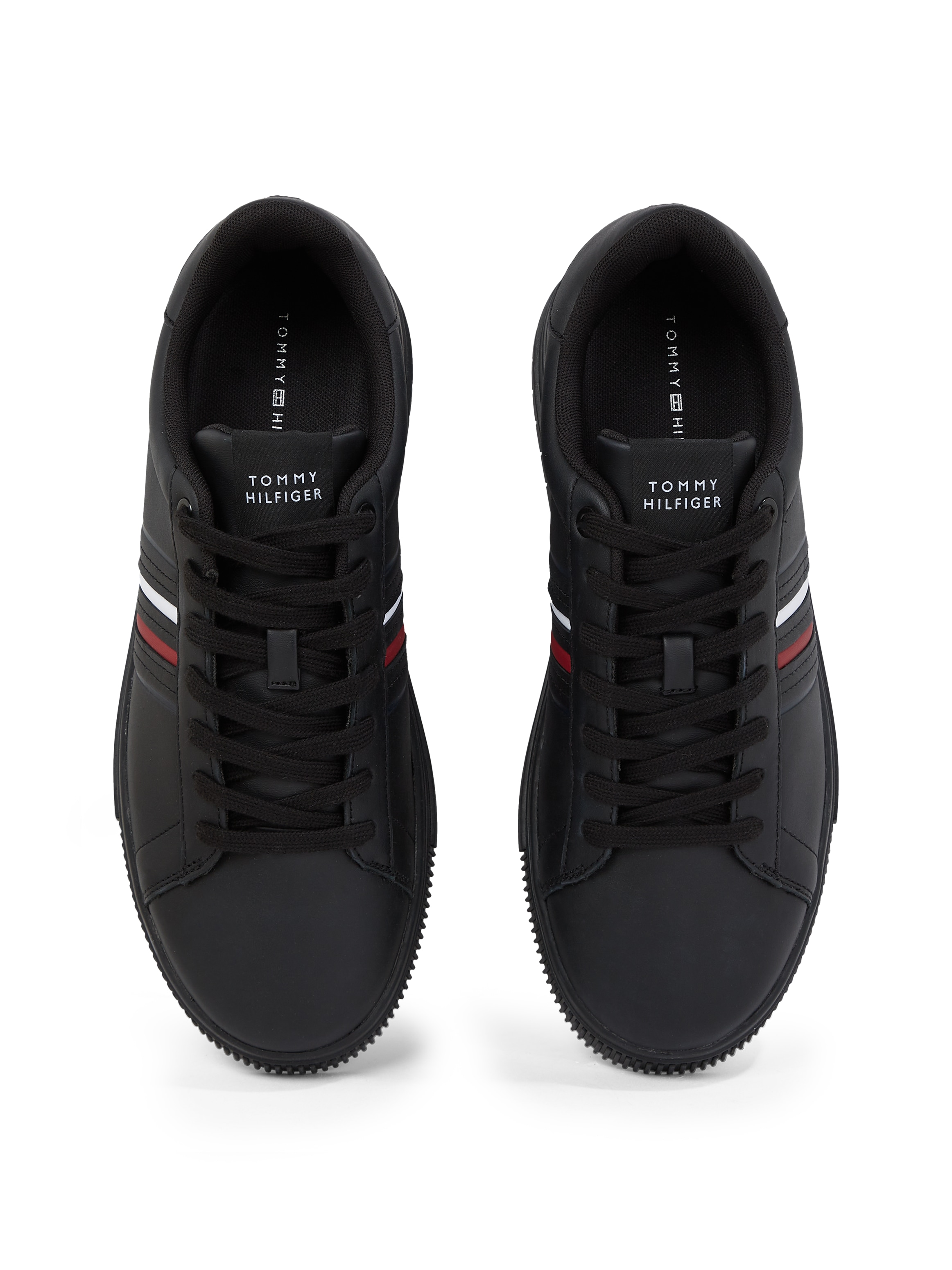 Tommy Hilfiger Sneaker »MODERN CUPSOLE STRIPES LTH«, Freizeitschuh, Halbschuh, Schnürer mit seitlichen Streifen