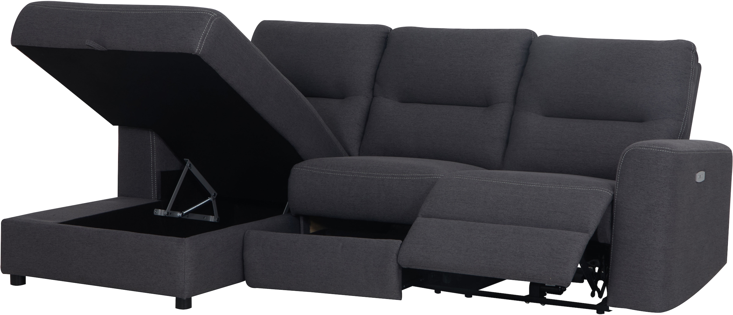 Home affaire Ecksofa »VENOIR, L-Form, 250 cm, manuelle u. elektrische Funktion (m. USB A/C)«, Stauraum unter der Recamiere, 2. Staufach, Federkern