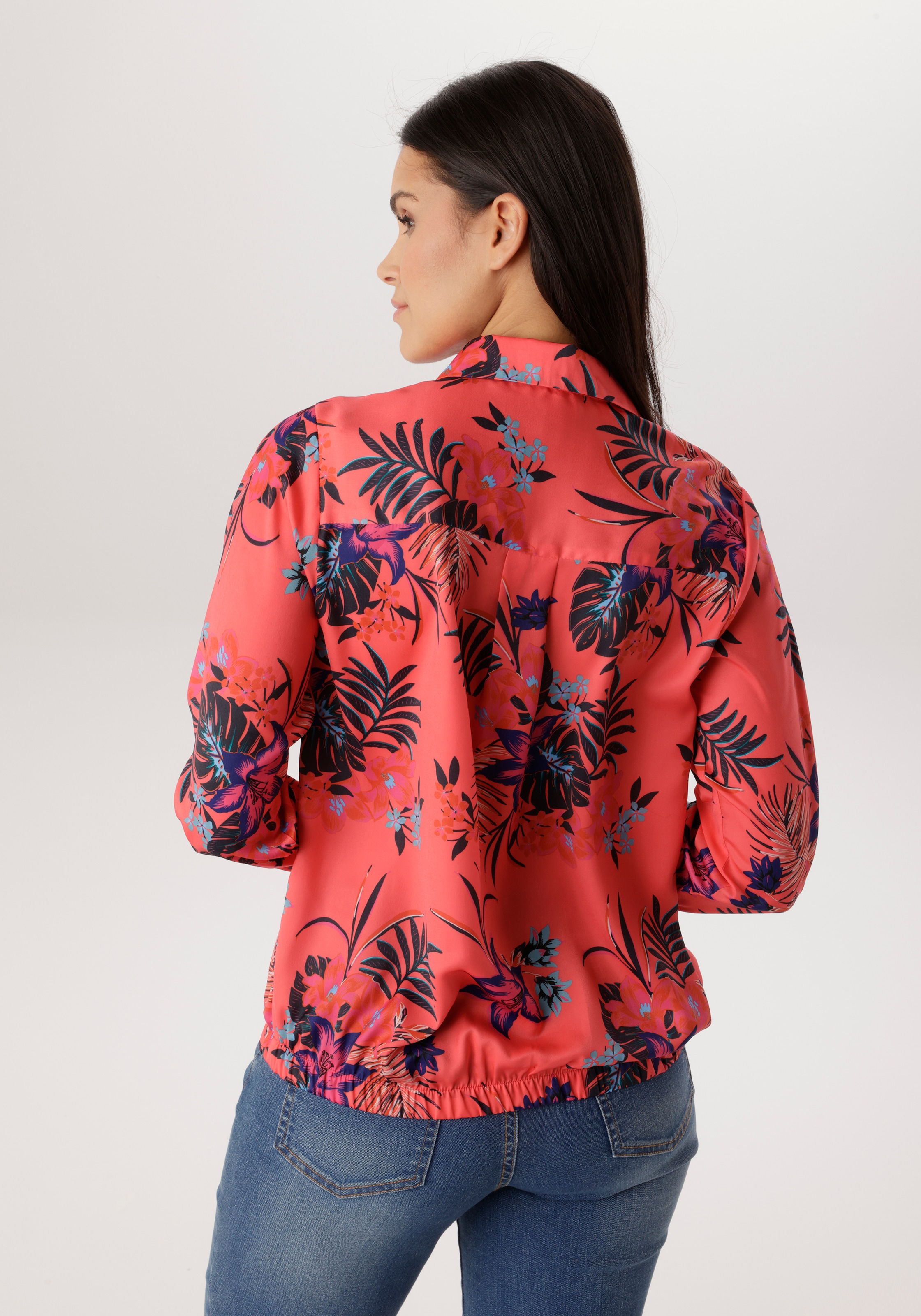 Aniston SELECTED Hemdbluse mit Gummizug am Saum und floralem Allover-Print - NEUE KOLLEKTION