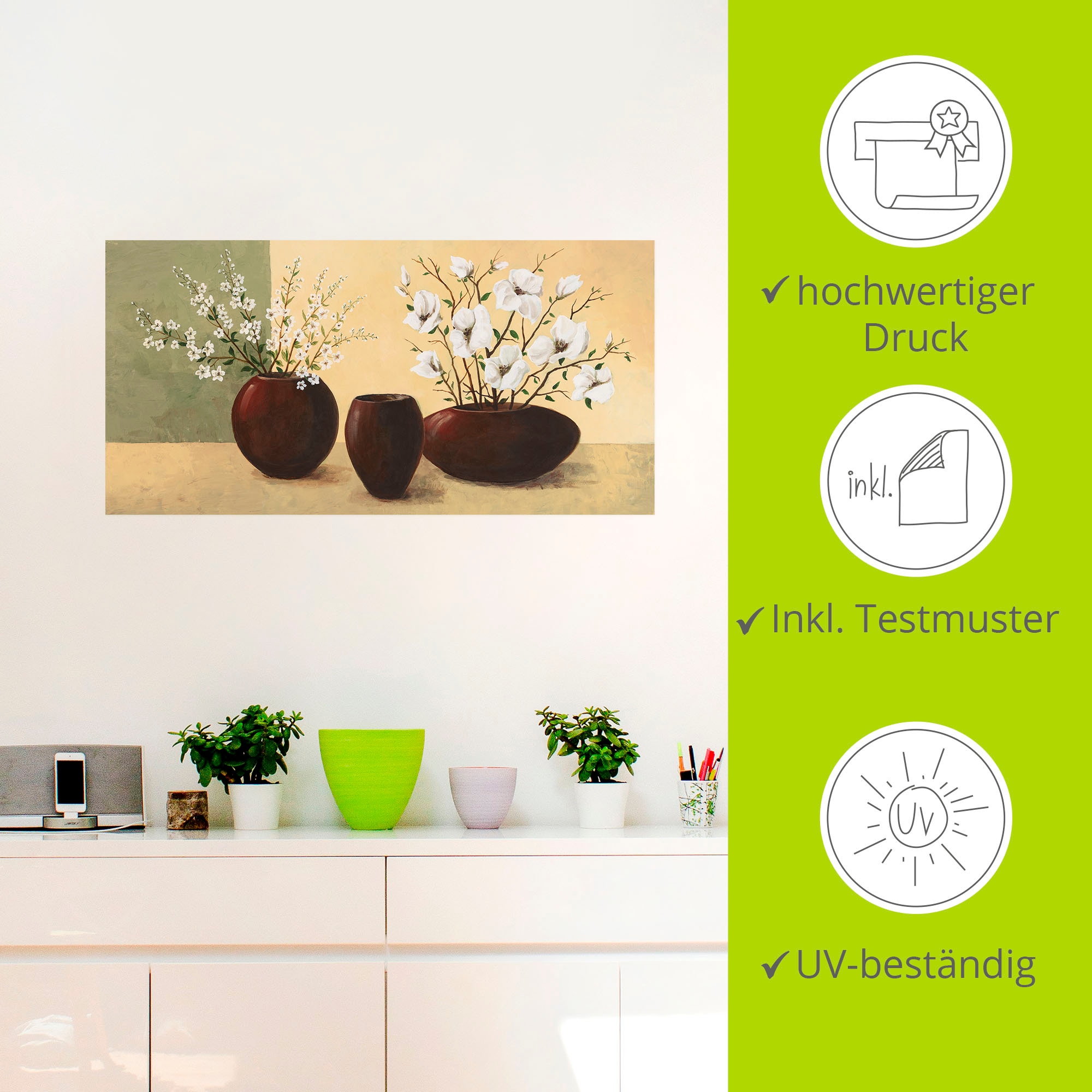 Artland Wandbild »Magnolien«, Vasen & Töpfe, (1 St.), als Alubild, Outdoorbild, Leinwandbild, Poster, Wandaufkleber