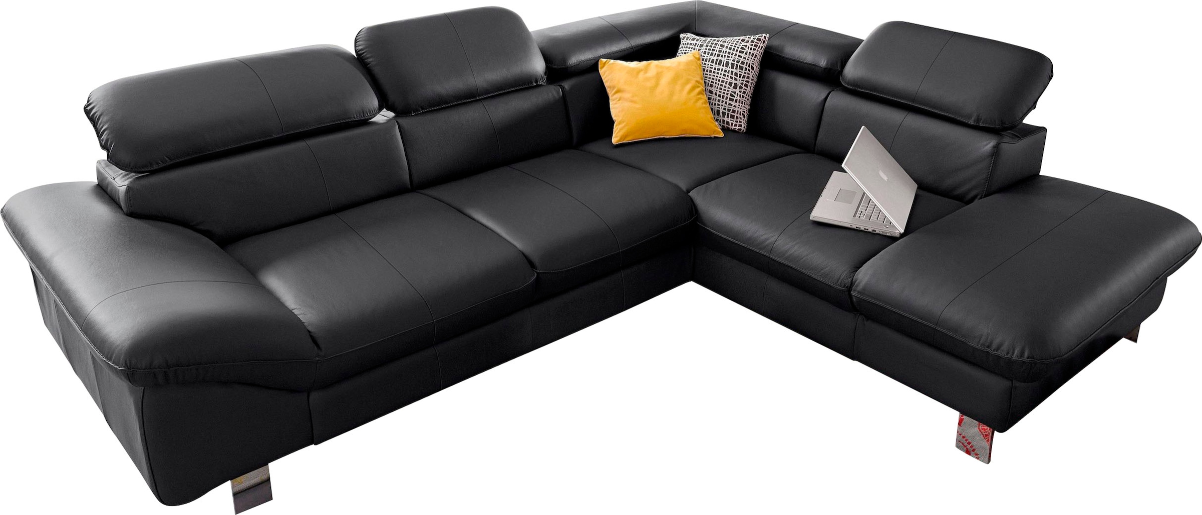 COTTA Ecksofa "Driver L-Form, B: 265 cm, moderne Couch mit Wellenunterfederung, Leder" inkl. 3x Kopfteilverstellung, optional mit Schlaffunktion + Stauraum