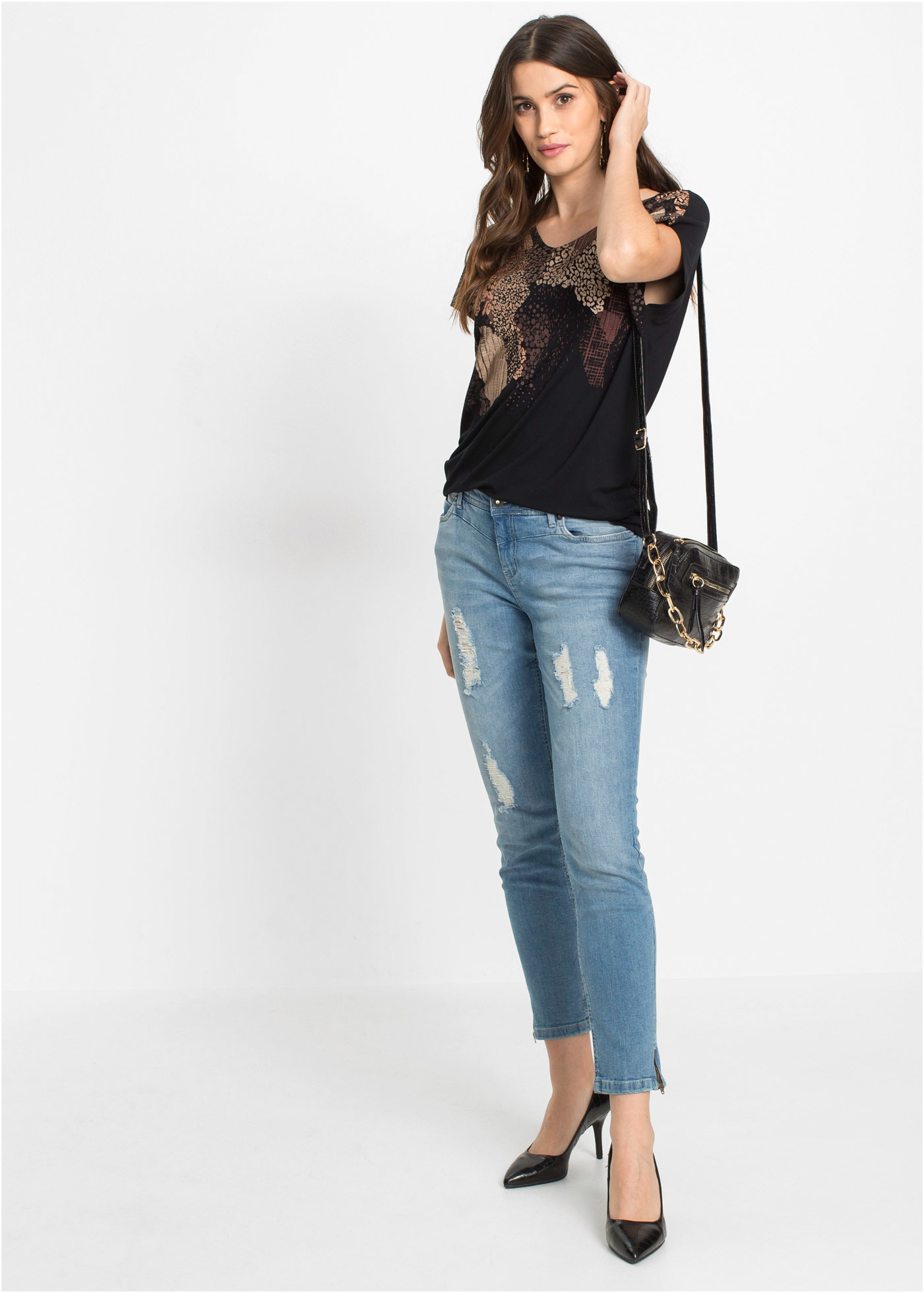 bonprix T-Shirt Oversize-Passform, überschnittene Schultern, Kurzarm, aus Viskose