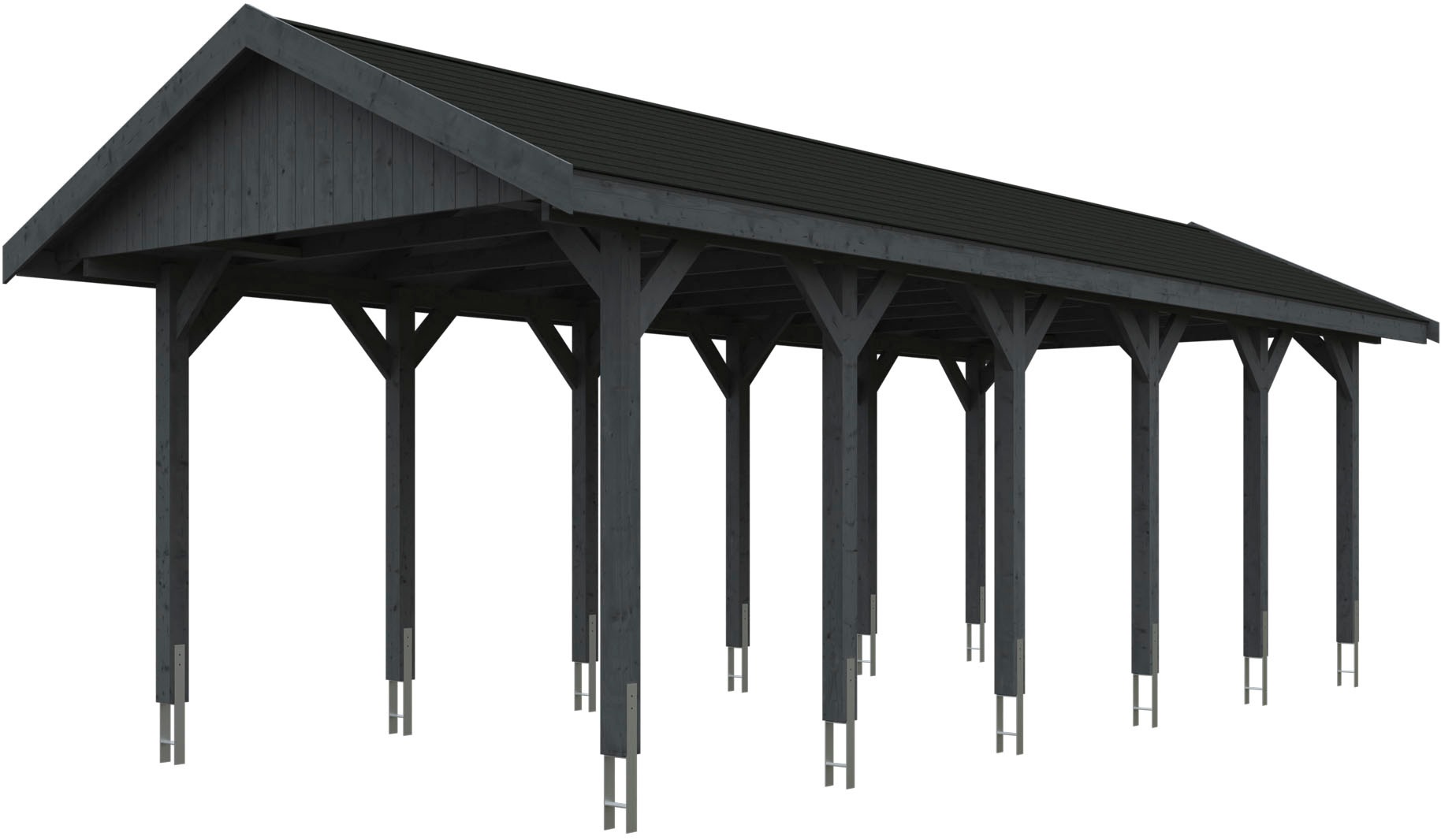 Einzelcarport »Wallgau«, Nadelholz, 291 cm, Schiefergrau, 380x900cm, schwarze Schindeln