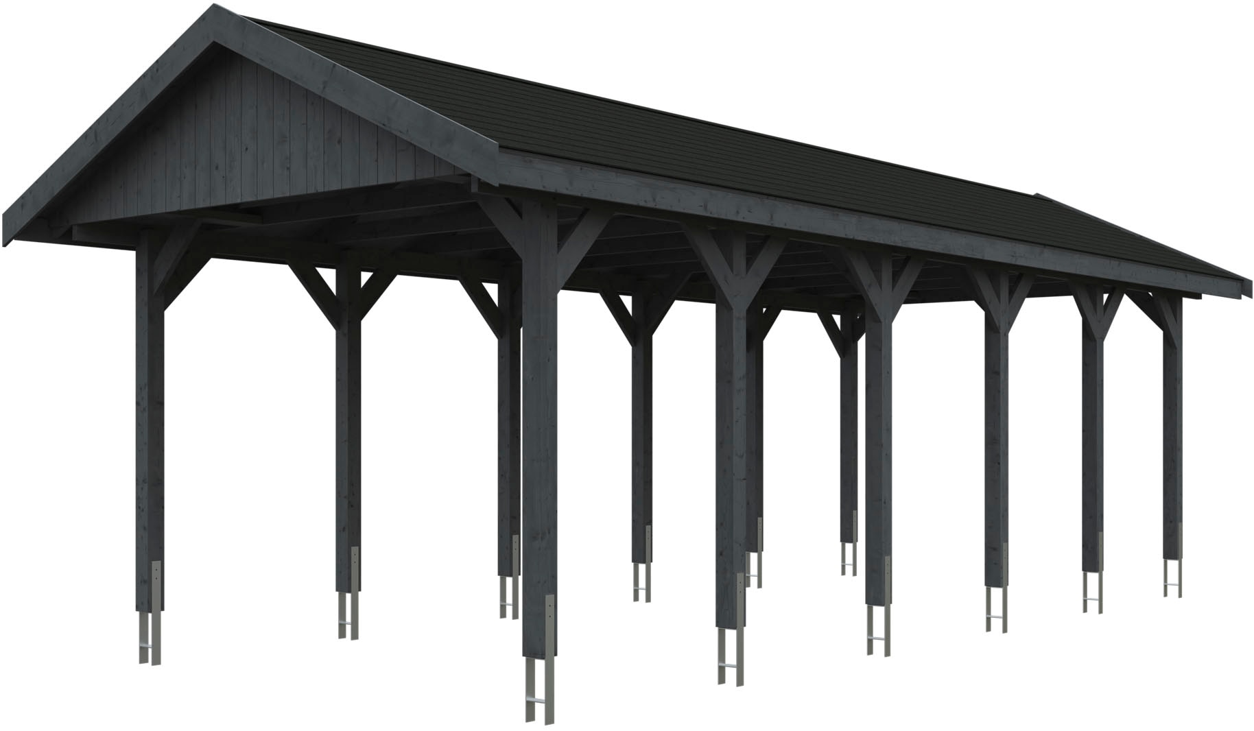 Skanholz Einzelcarport "Wallgau" Massivholz 291 cm Schiefergrau mit schwarzen Dachschindeln