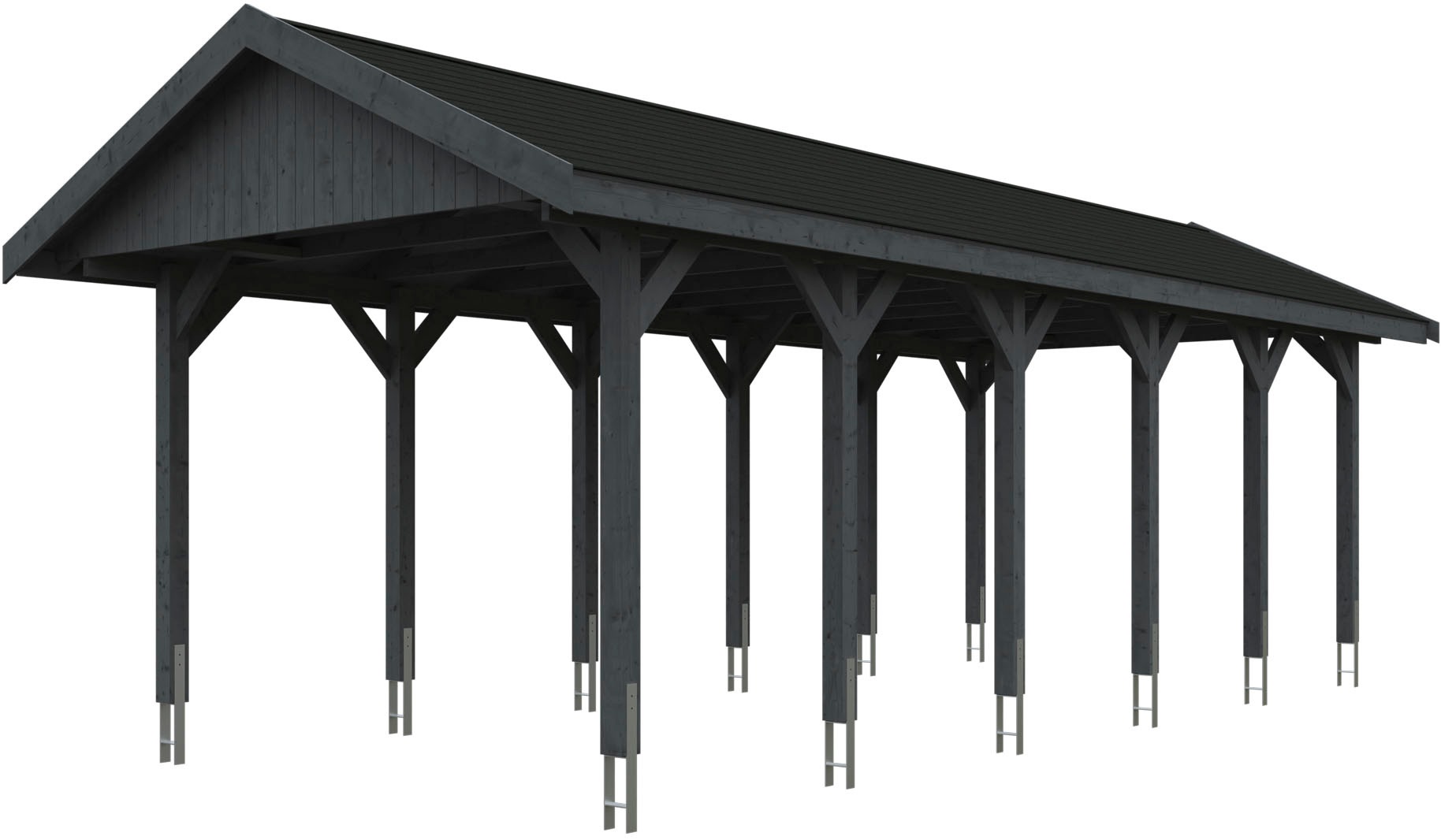 Skanholz Einzelcarport "Wallgau", Nadelholz, 291 cm, Schiefergrau, mit schwarzen Dachschindeln