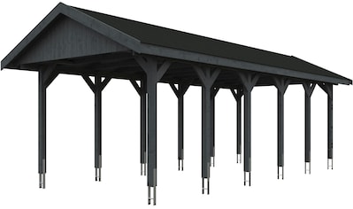 Einzelcarport »Wallgau«, Nadelholz, 291 cm, Schiefergrau, 380x900cm, schwarze Schindeln