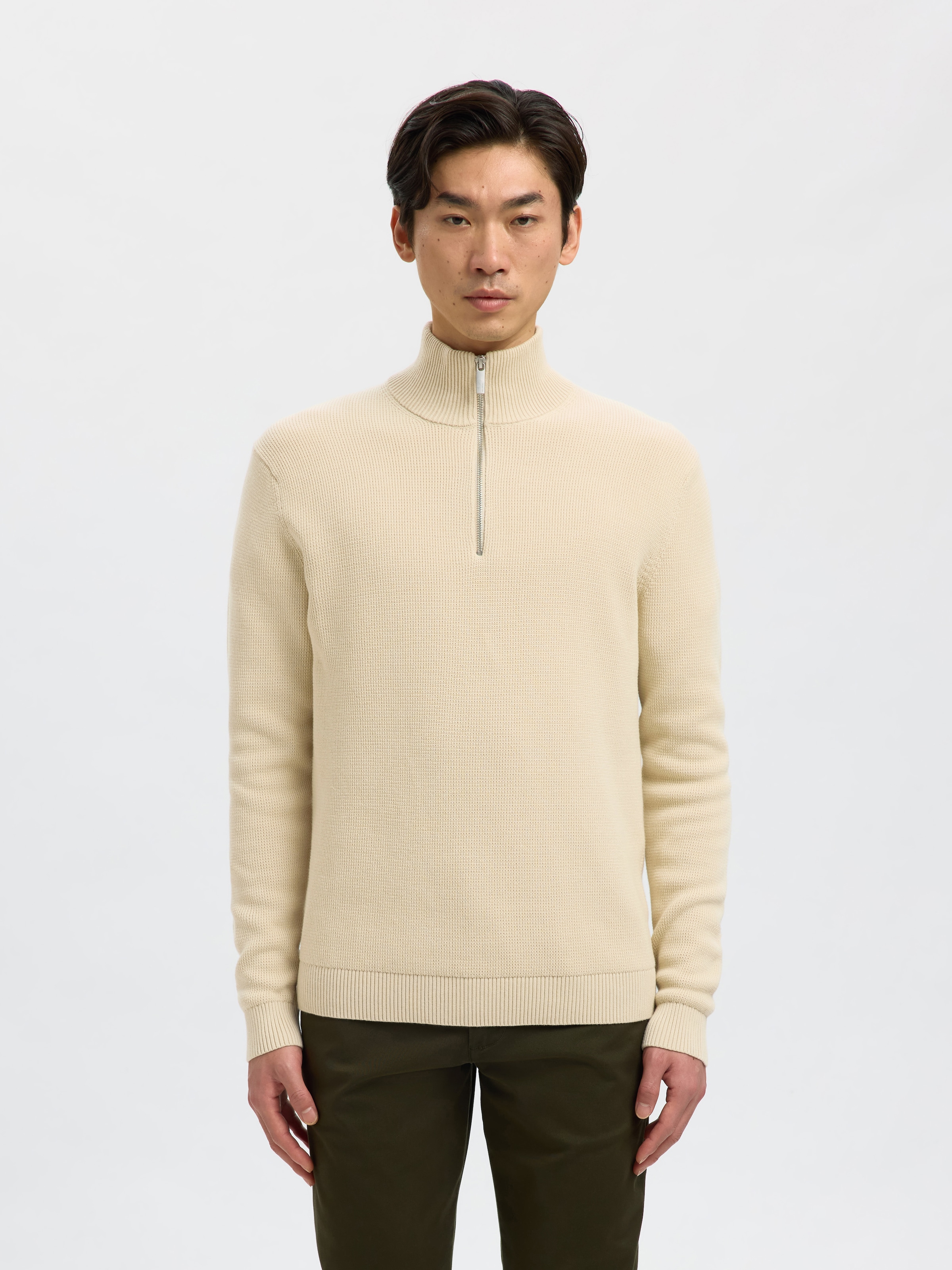 SELECTED "SLHDANE LS KNIT STRUCTURE HALF ZIP NOOS" Baumwolle, regular fit günstig online kaufen