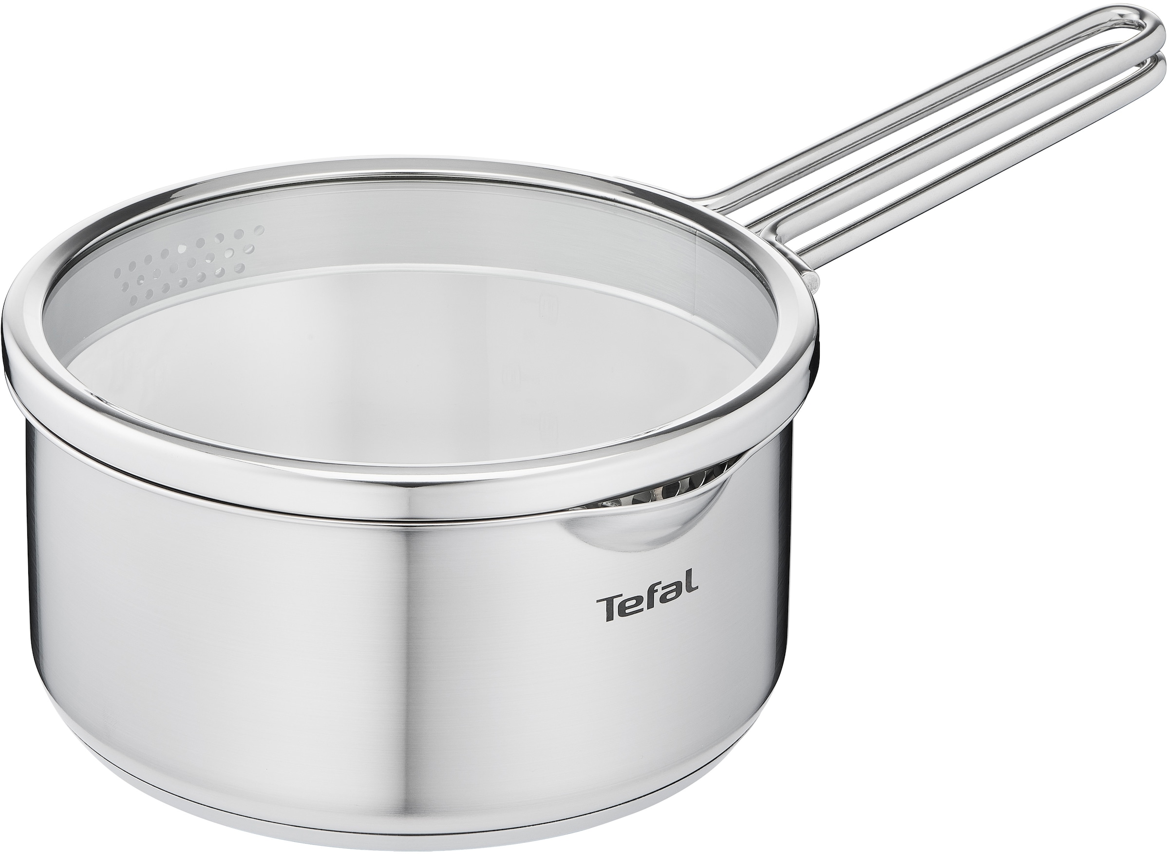 Tefal Kasserolle "Nordica, kleiner Topf Induktion 16 cm", Edelstahl, (1 tlg.), Siebdeckel zum sicheren und mühelosen Abg