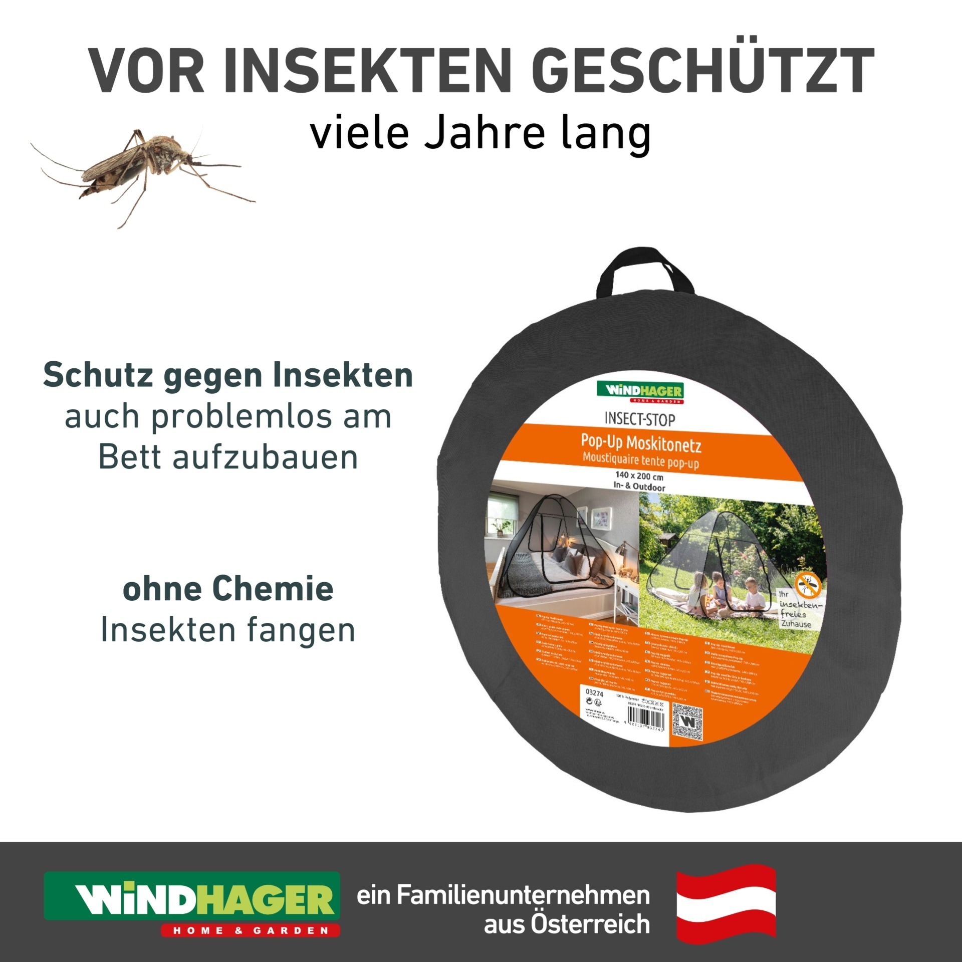 Windhager Moskitonetz »Pop up, Insektenschutz-Zelt für Indoor und Outdoor geeignet« 1 Stk. tlg. Mückenschutz erhältlich in unterschiedlichen Maßen, anthrazit