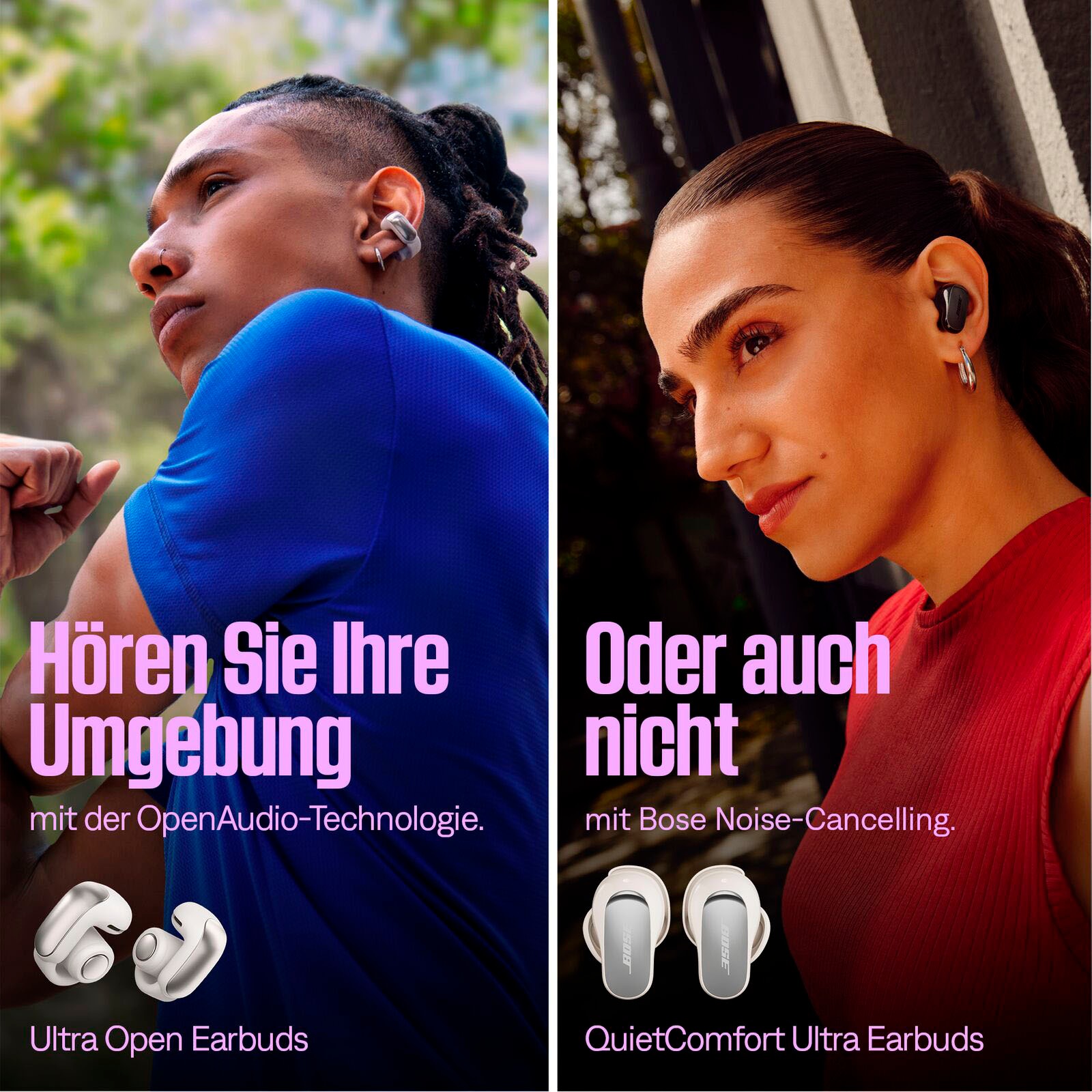 Bose Kopfhörer »Ultra Open Earbuds mit 2 Modi: Immersive Sound, Stereo«, Bluetooth, Stummschaltung, Simple Sync, Google Fast Pair, Umgebung wahrnehmen