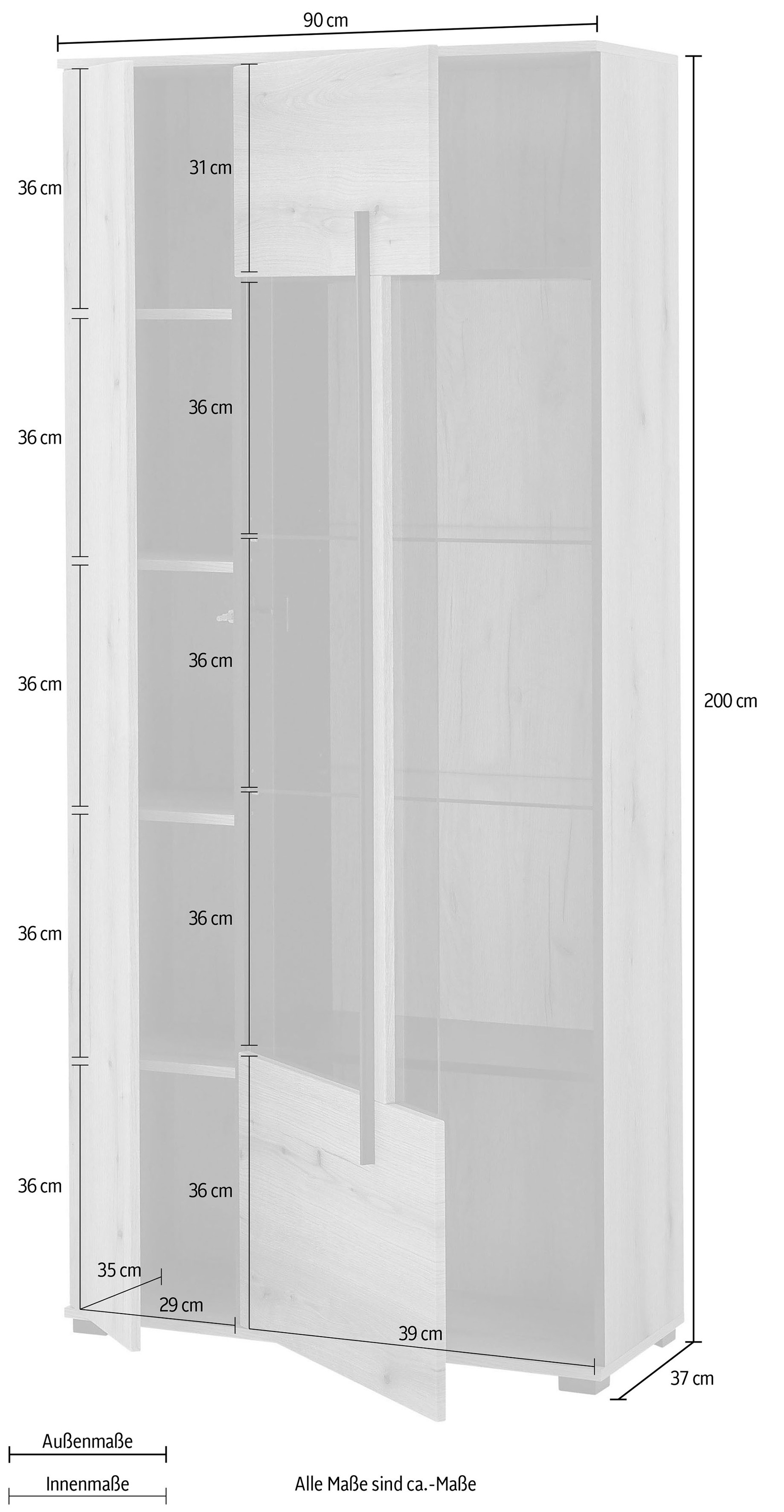 INOSIGN Vitrine »Cantara, Vitrinenschrank in Eiche Evoke oder weiß, Standvitrine«, schwarzer Stangengriff, ausreichend Stauraum, vielseitig einsetzbar