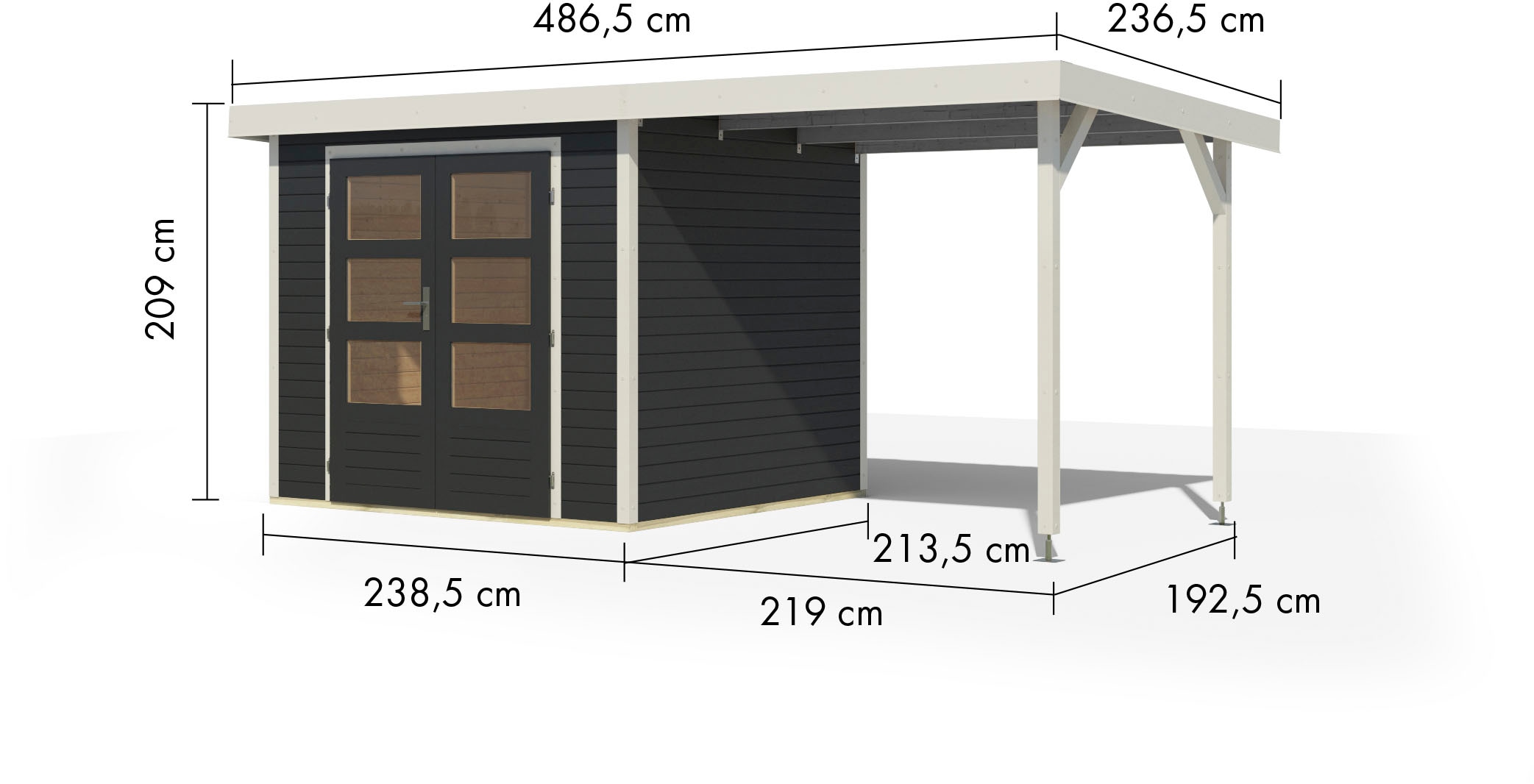 Karibu Gartenhaus »Jupiter 3«, in verschiedenen Farben, mit Anbaudach 2,35 m breit
