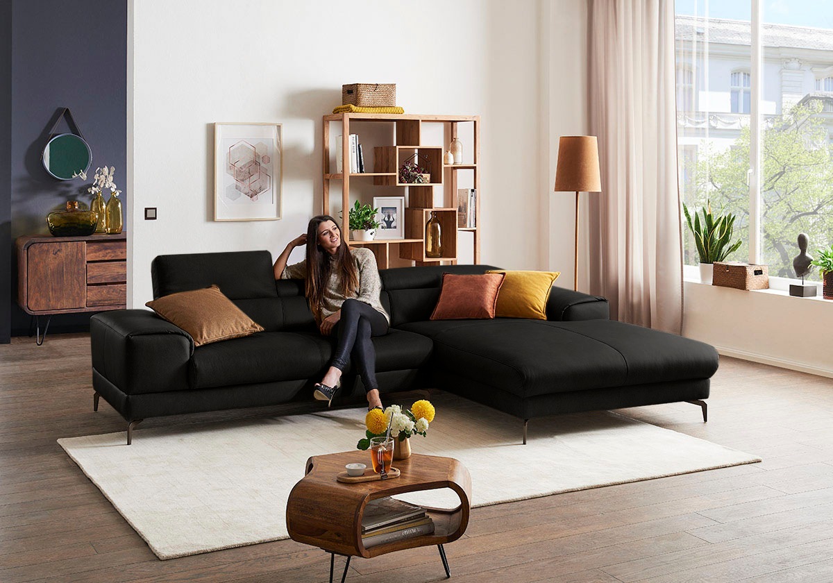 W.SCHILLIG Ecksofa »piedroo, Designsofa mit tollem Sitzkomfort, elegant und bequem, L-Form«, Kopfteilverstellung, wahlweise mit Sitztiefenverstellung, Breite 303cm