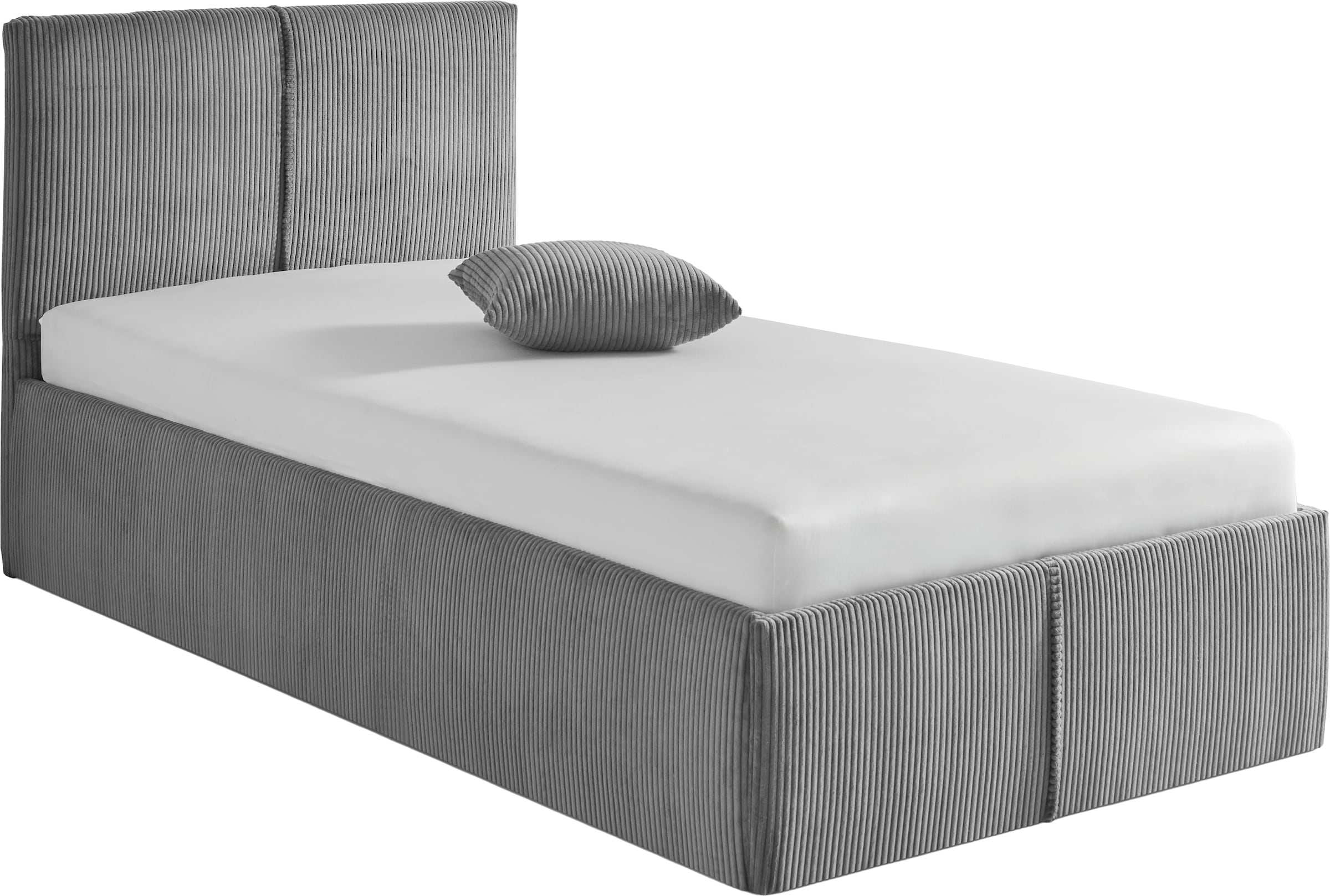 Polsterbett, B:108cm L:210cm, grau, WESTFALIA SCHLAFKOMFORT, Bezug. Hochwertiger Breitcord, 100% Polyester pflegeleicht, Polsterung: Polsterwatte,